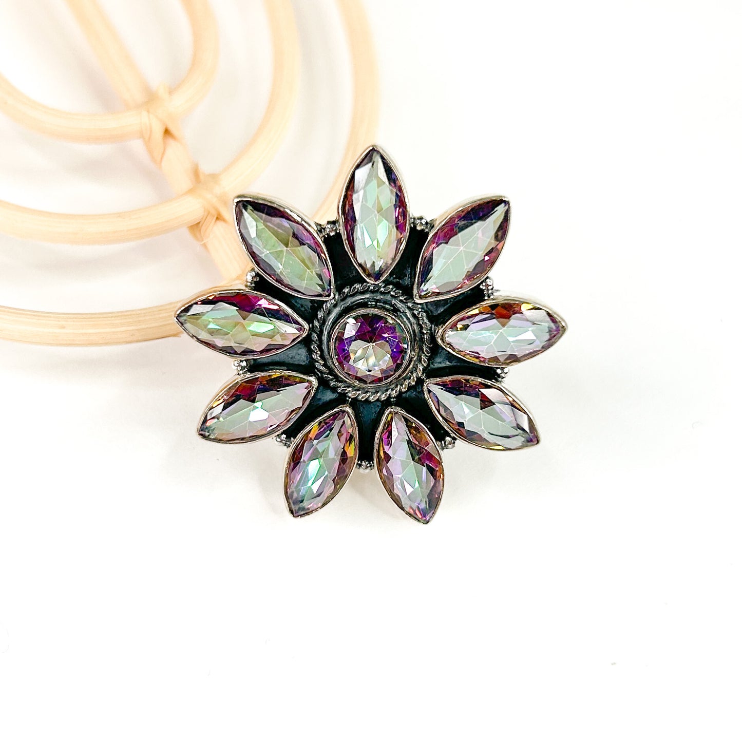 Mystic Quartz Marquee Flower Ring - Solid Sterling Silver