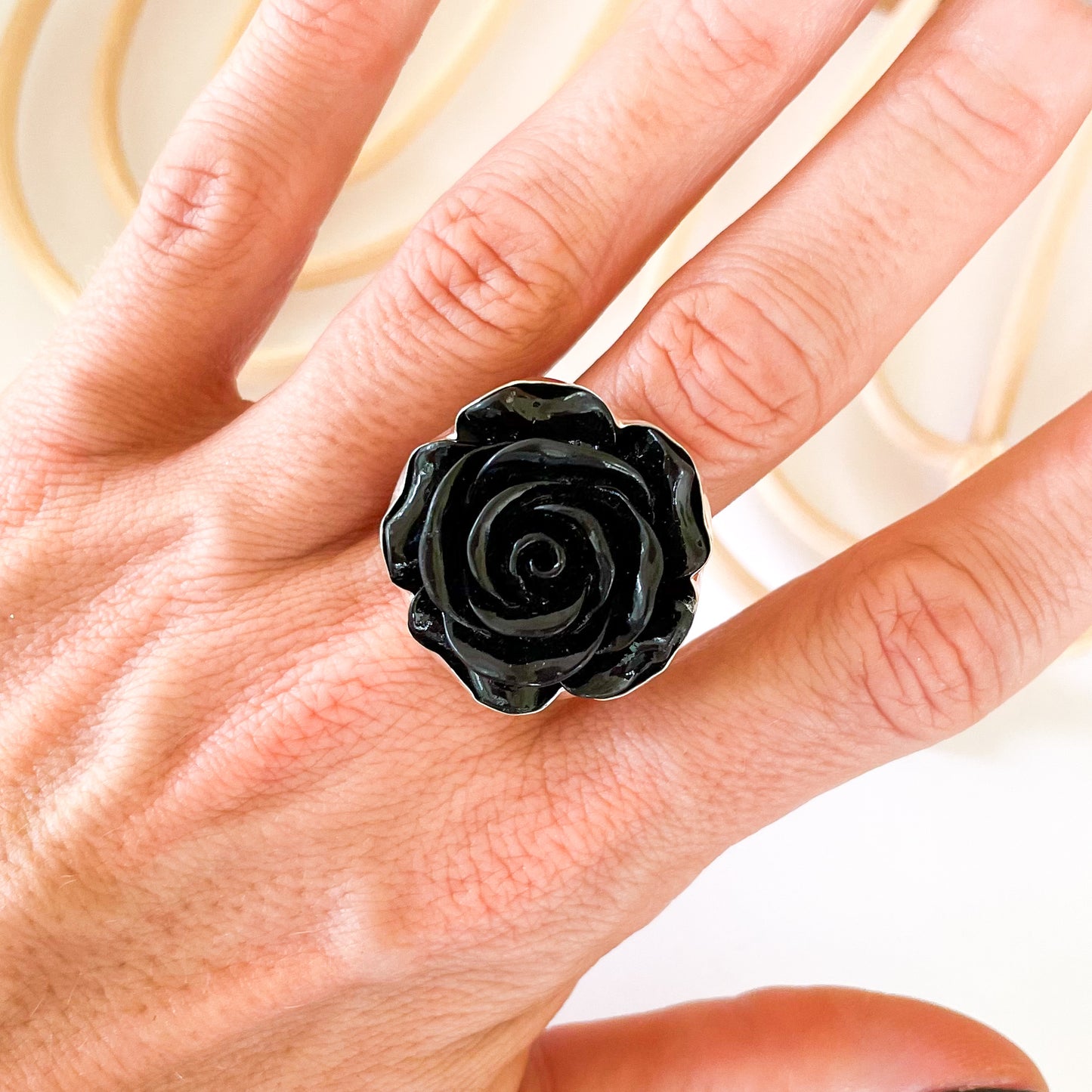 Black Rose Ring - Solid Sterling Silver