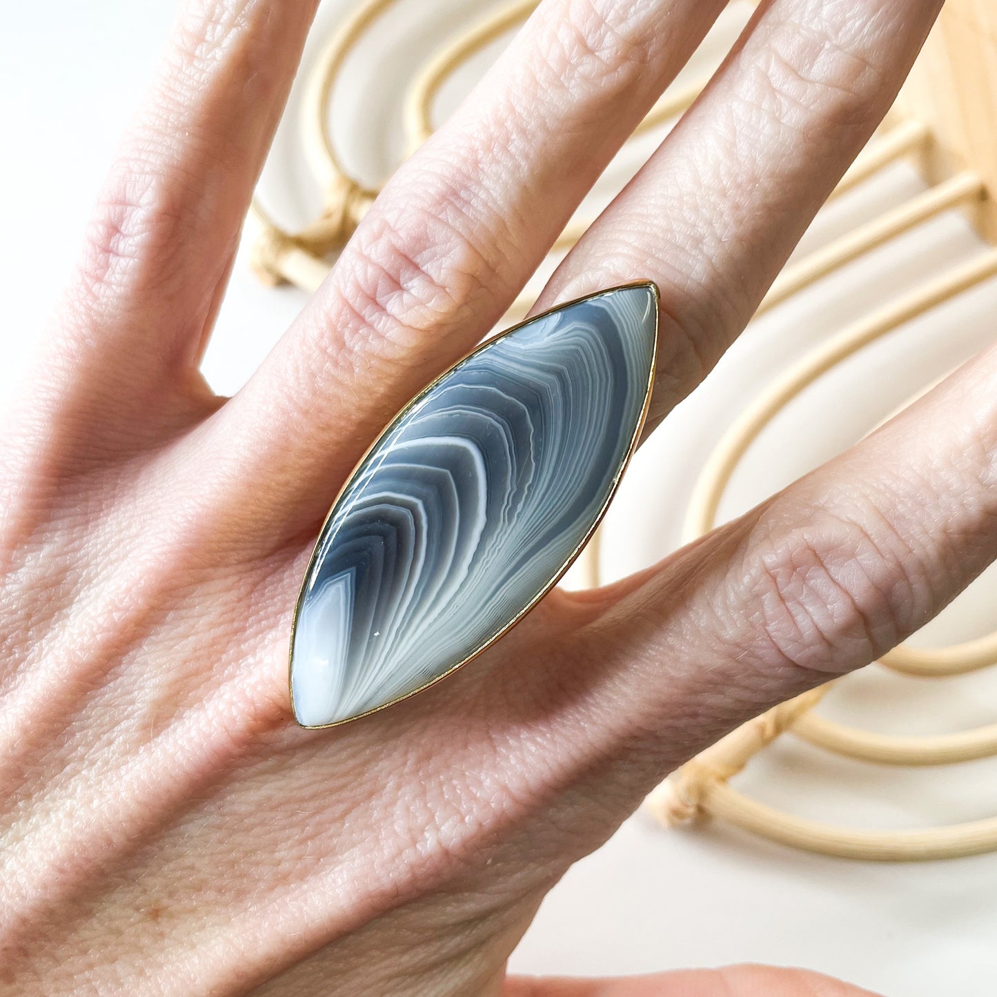 Marquee Gray Agate Ring - Alchemia Gold
