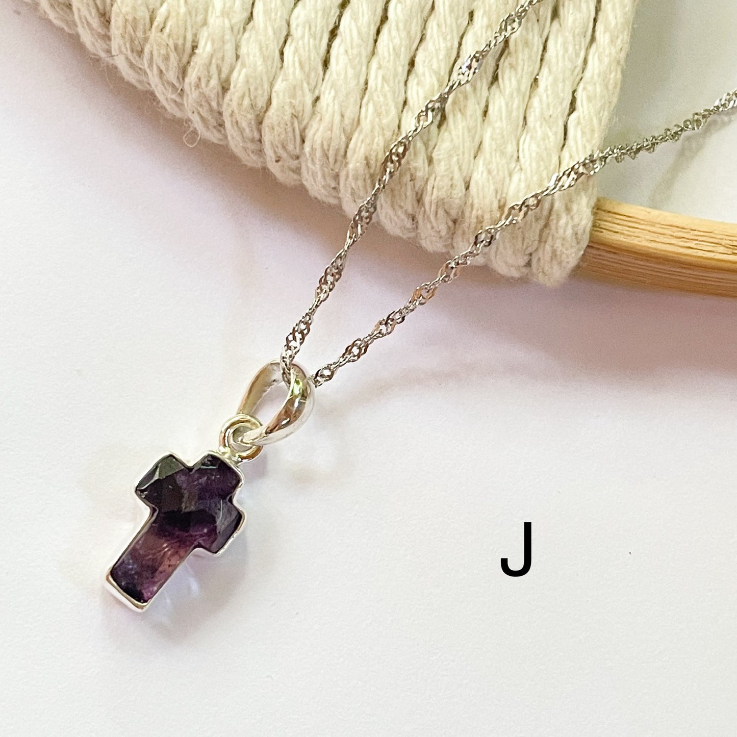 Fluorite Cross Dainty Pendant - Solid Sterling Silver