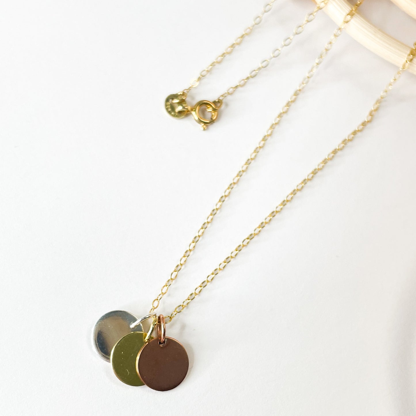Tri Tone Charm Dainty Necklace
