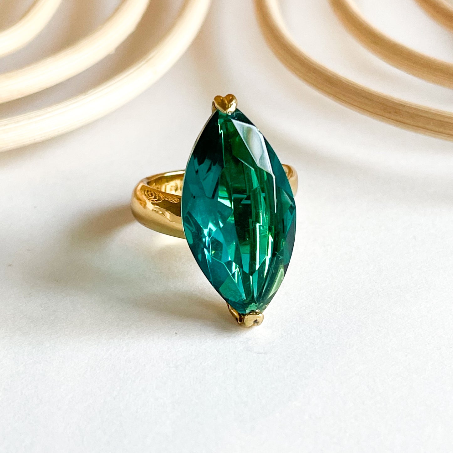 Green Glass Prong Ring - Alchemia