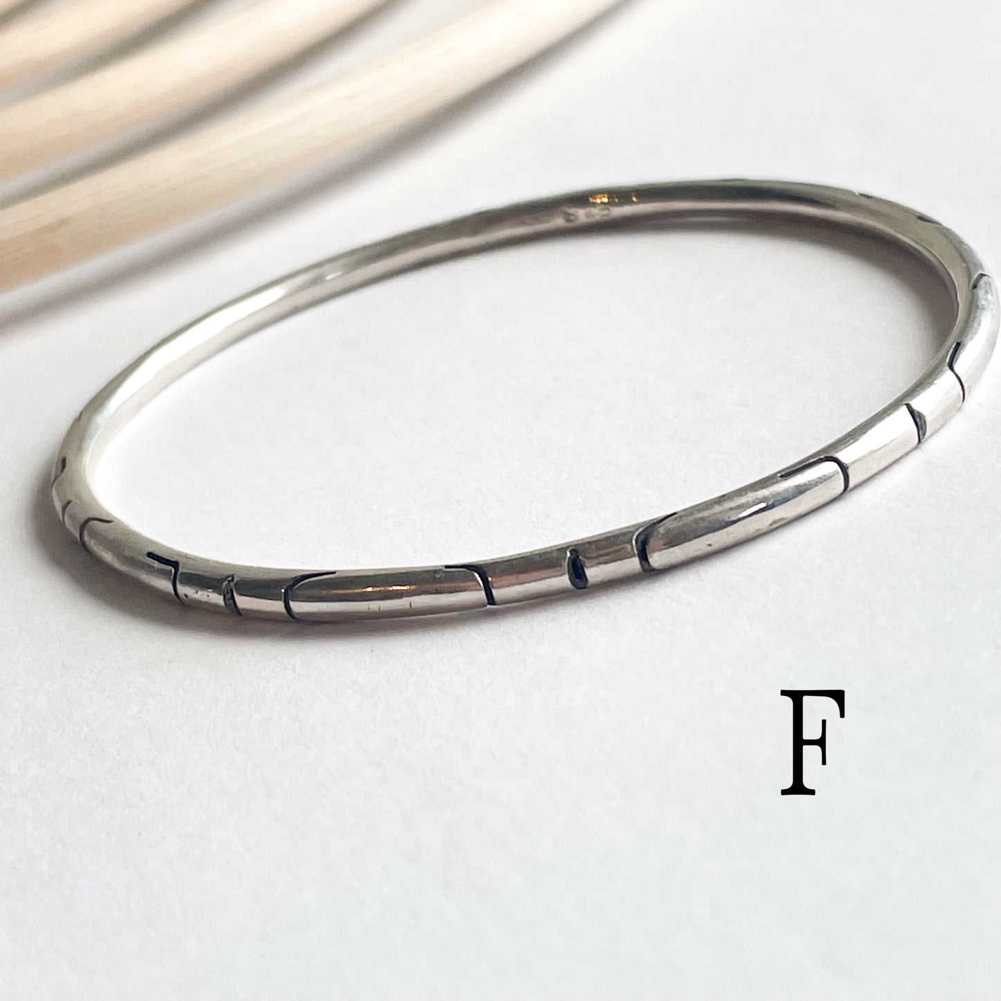 Tribal Cut Bangle Bracelet - Solid Sterling Silver
