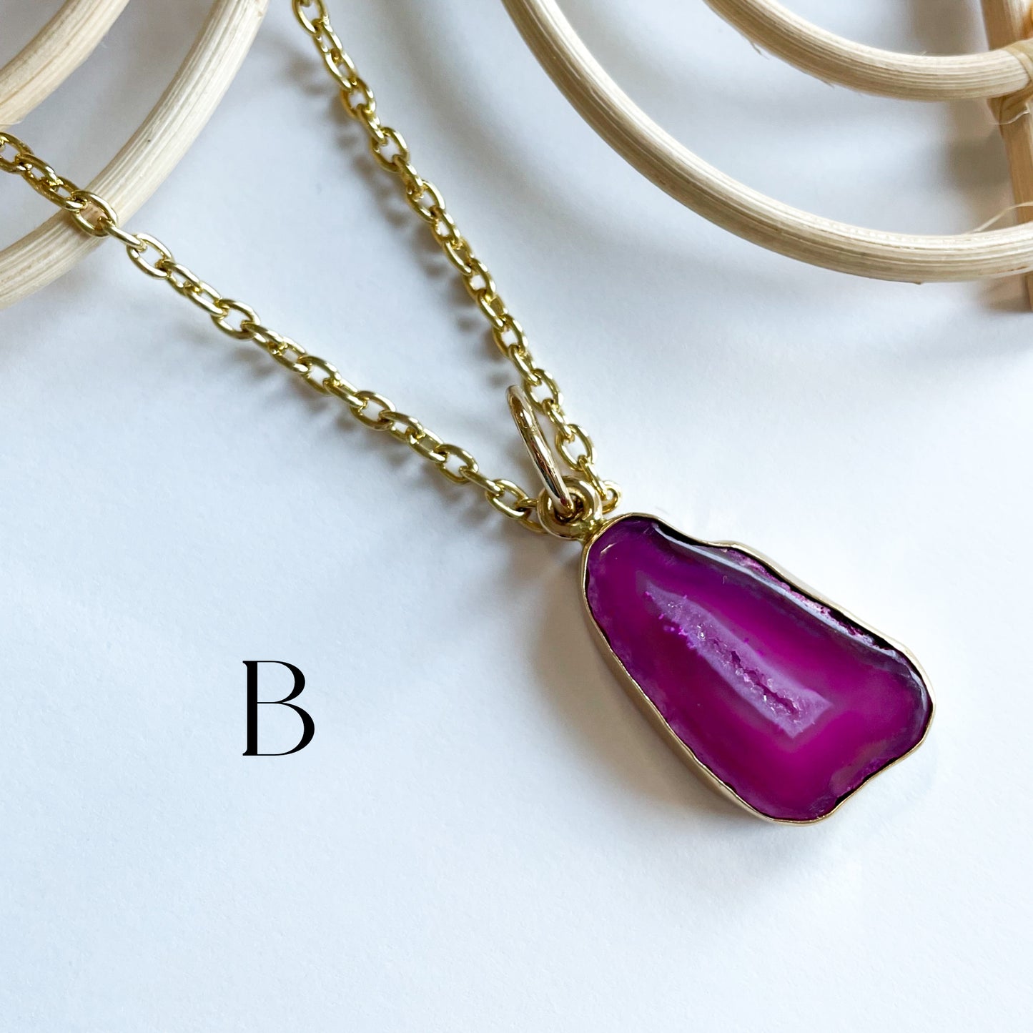 Pink Agate Druzy Agate Pendant - Both Metals