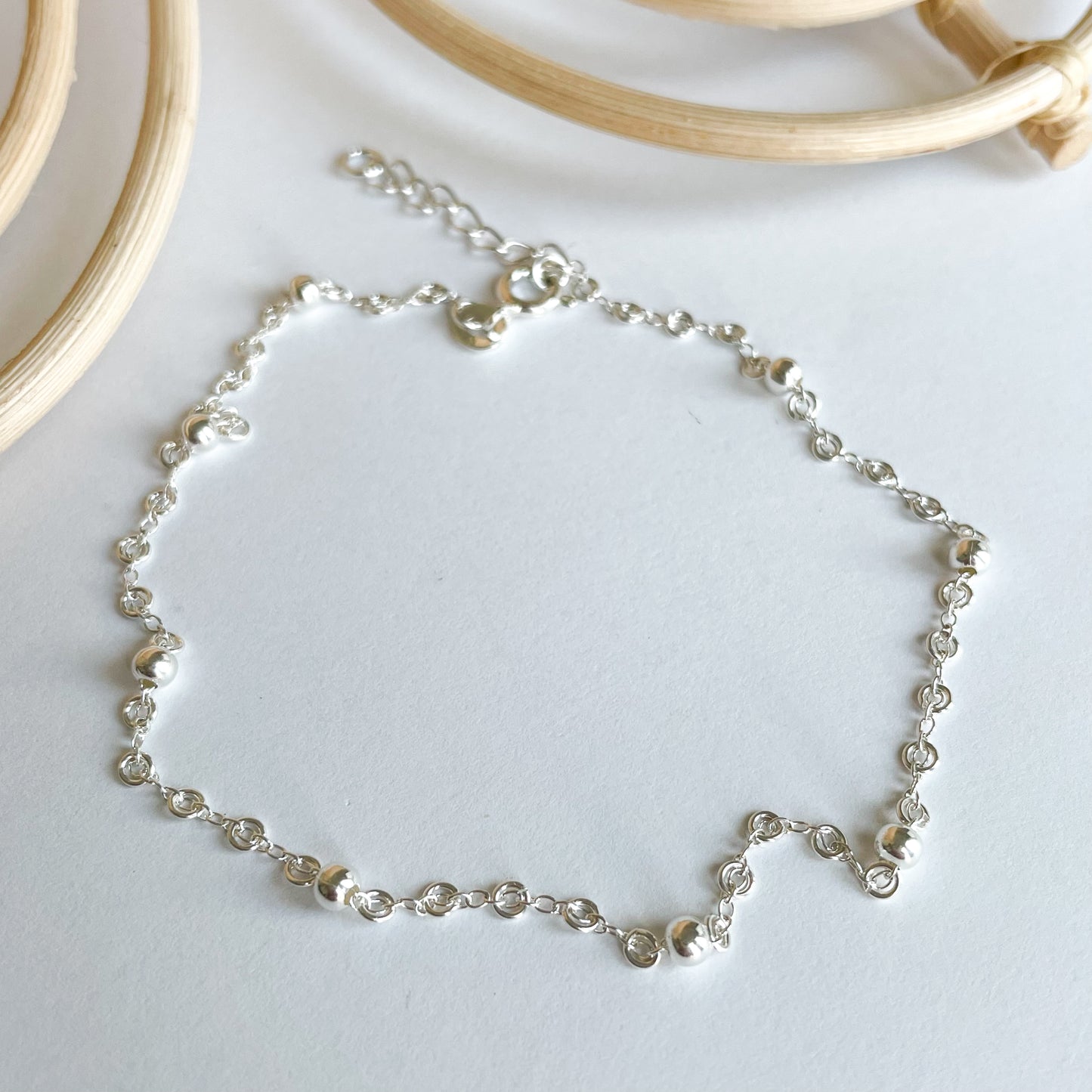 Ball & Cable Chain Anklet - Solid Sterling Silver