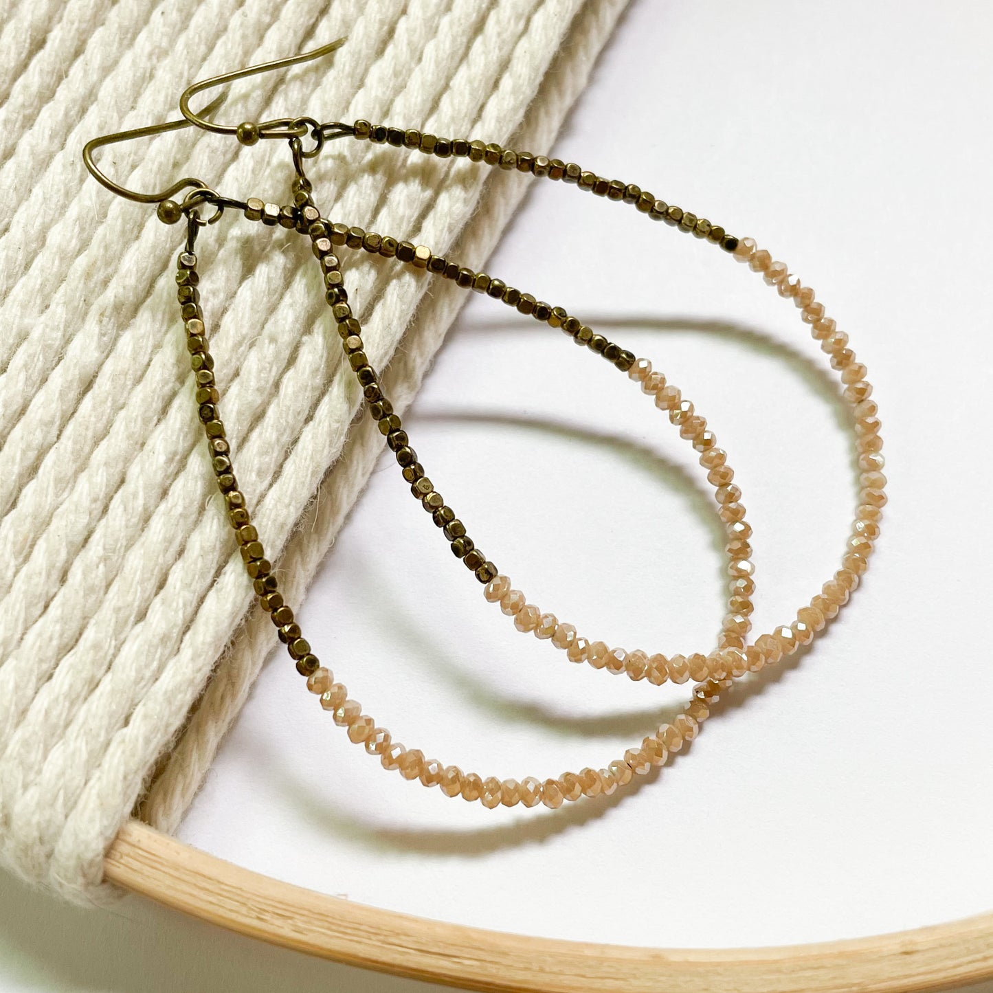 Champagne Sparkle Tear Hoop Earrings - Dainty Boho