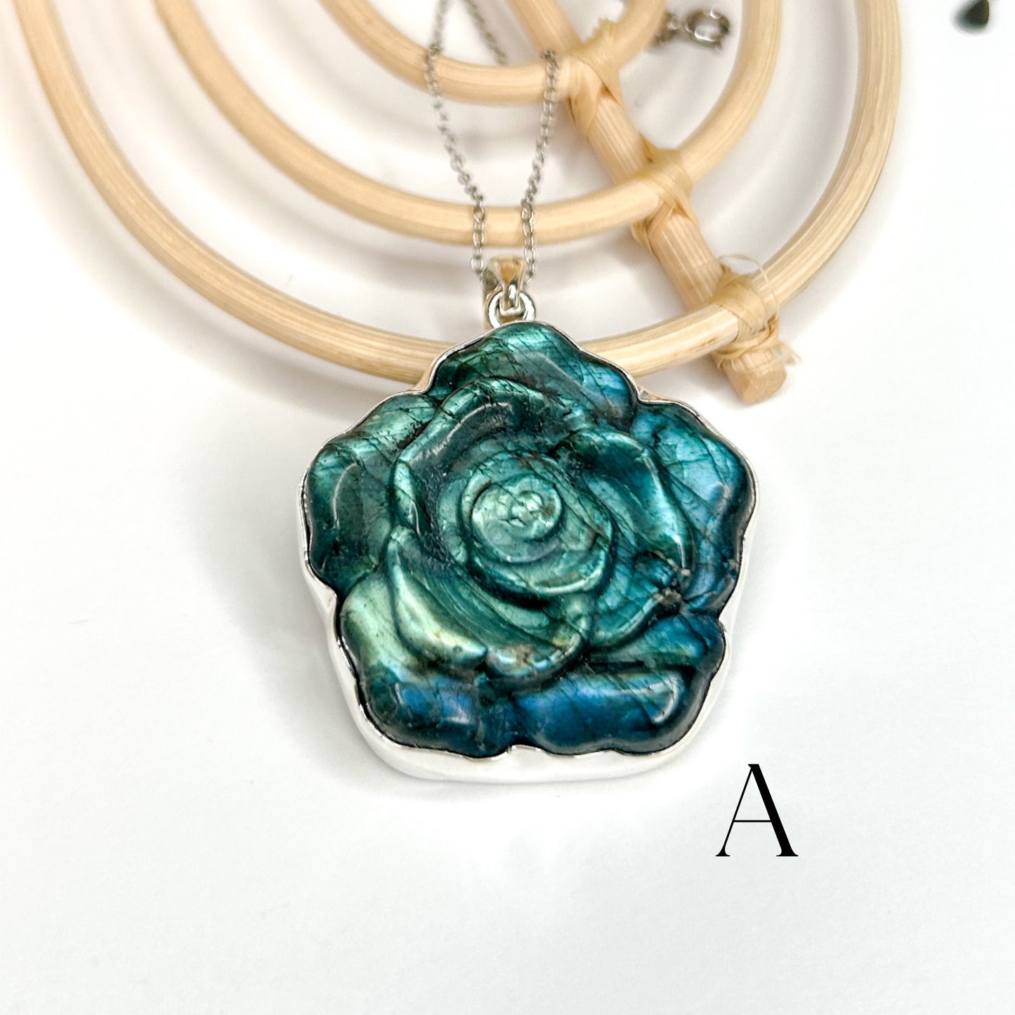 Labradorite Rose Pendant - Solid Sterling Silver