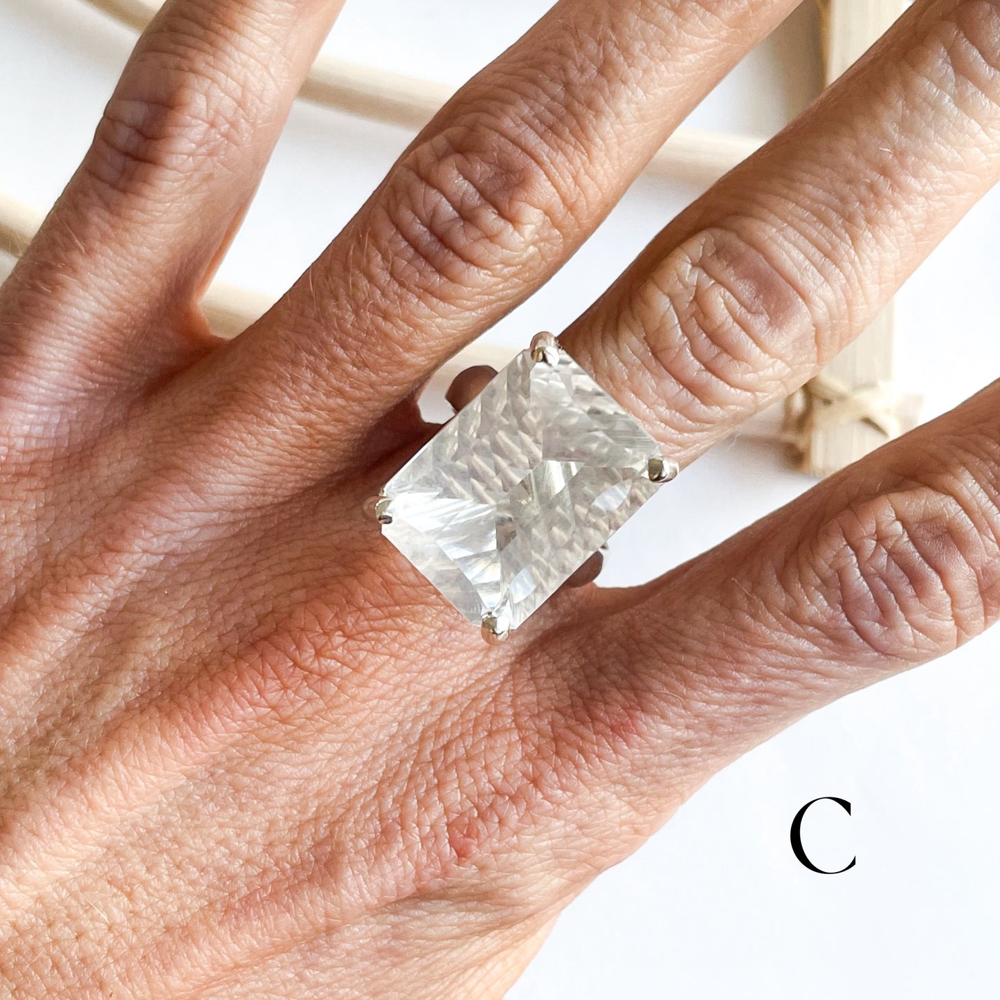 Statement Clear Quartz Prong - Solid Sterling Silver