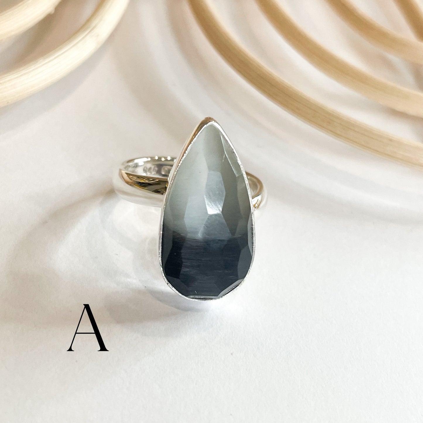 Bio Moonstone Faceted Ring - Solid Sterling Silver