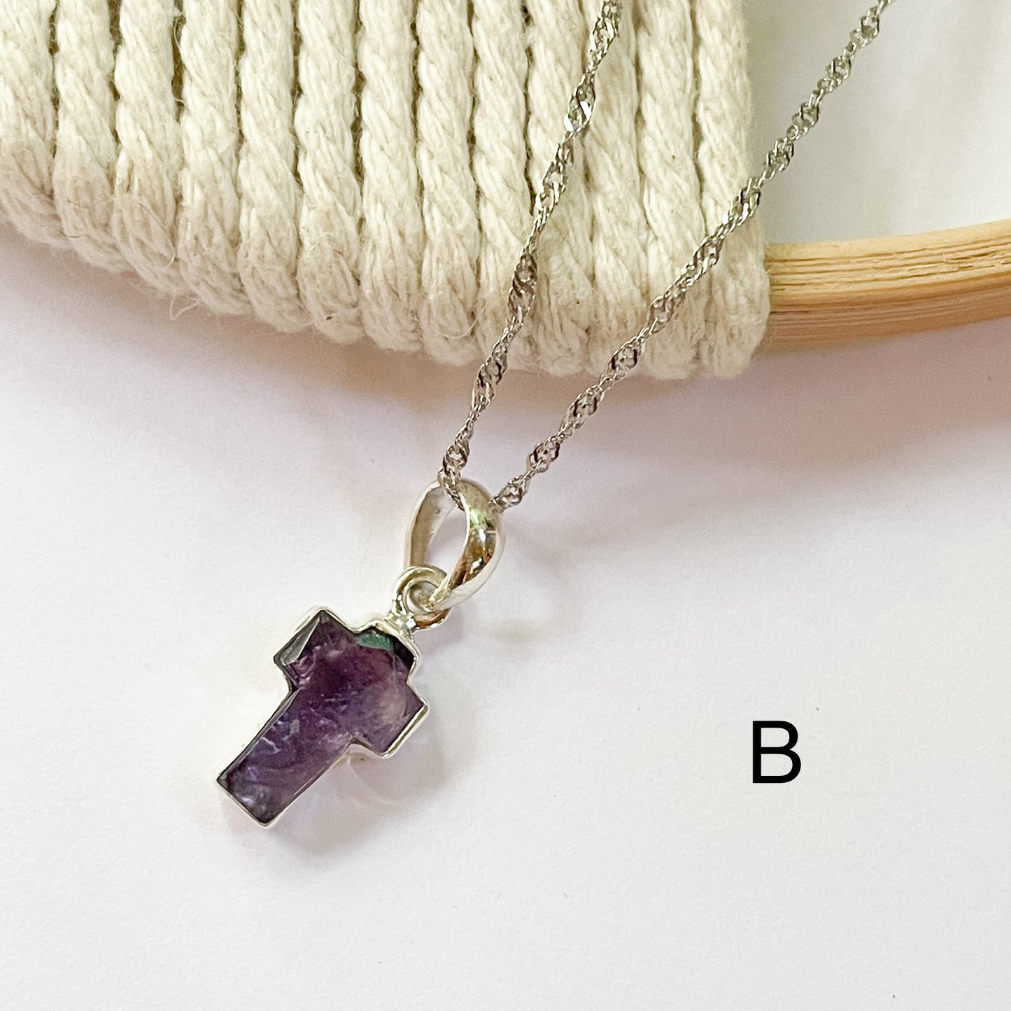 Fluorite Cross Dainty Pendant - Solid Sterling Silver