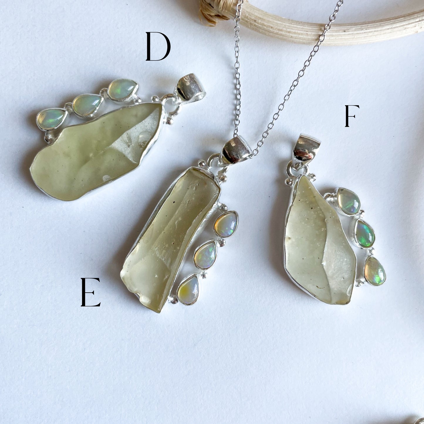 Libyan Desert Glass & Opal Pendant - Solid Sterling Silver