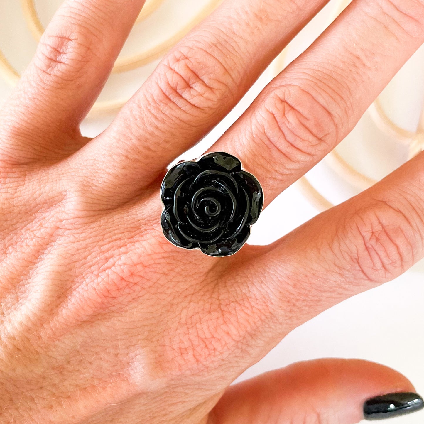 Black Rose Ring - Solid Sterling Silver