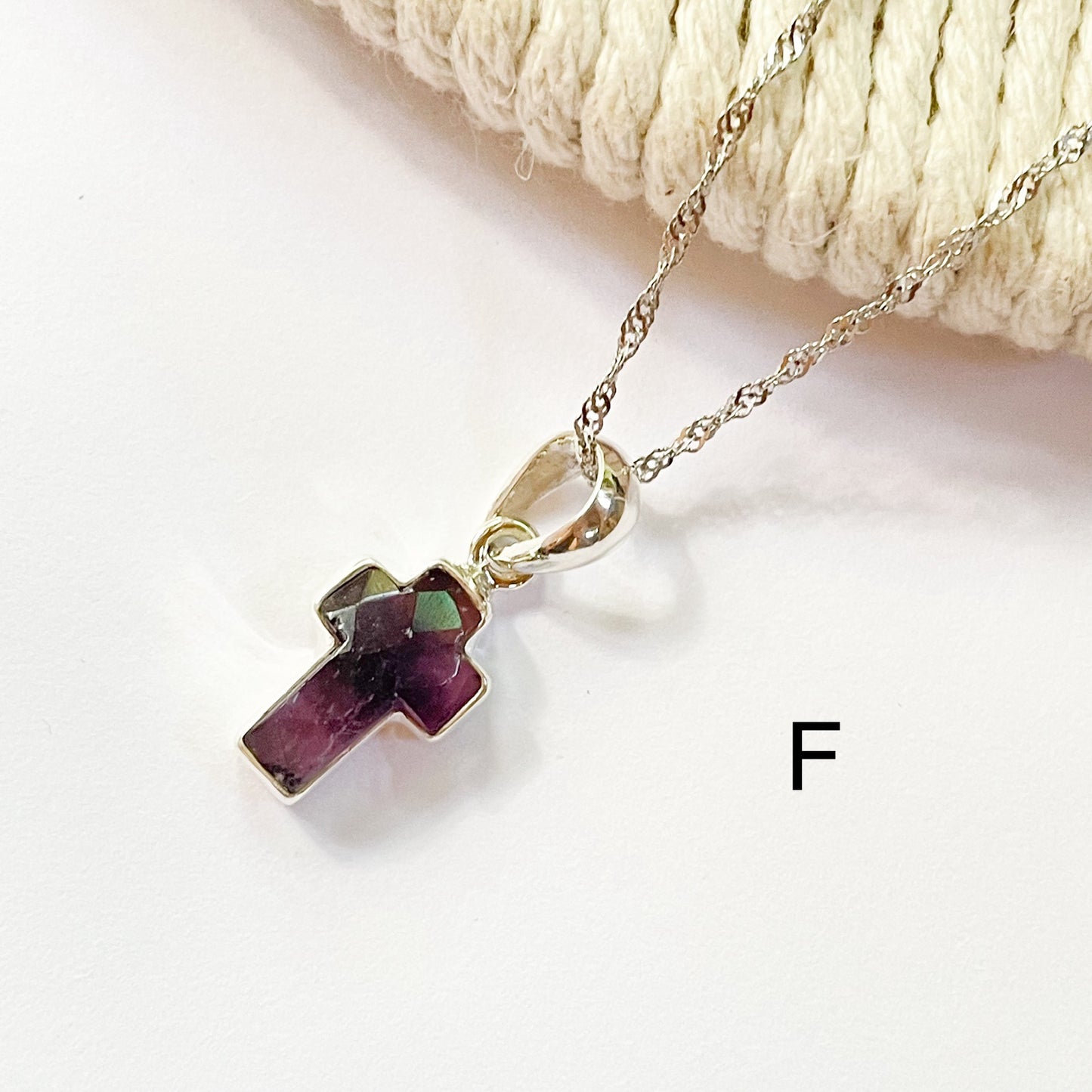 Fluorite Cross Dainty Pendant - Solid Sterling Silver