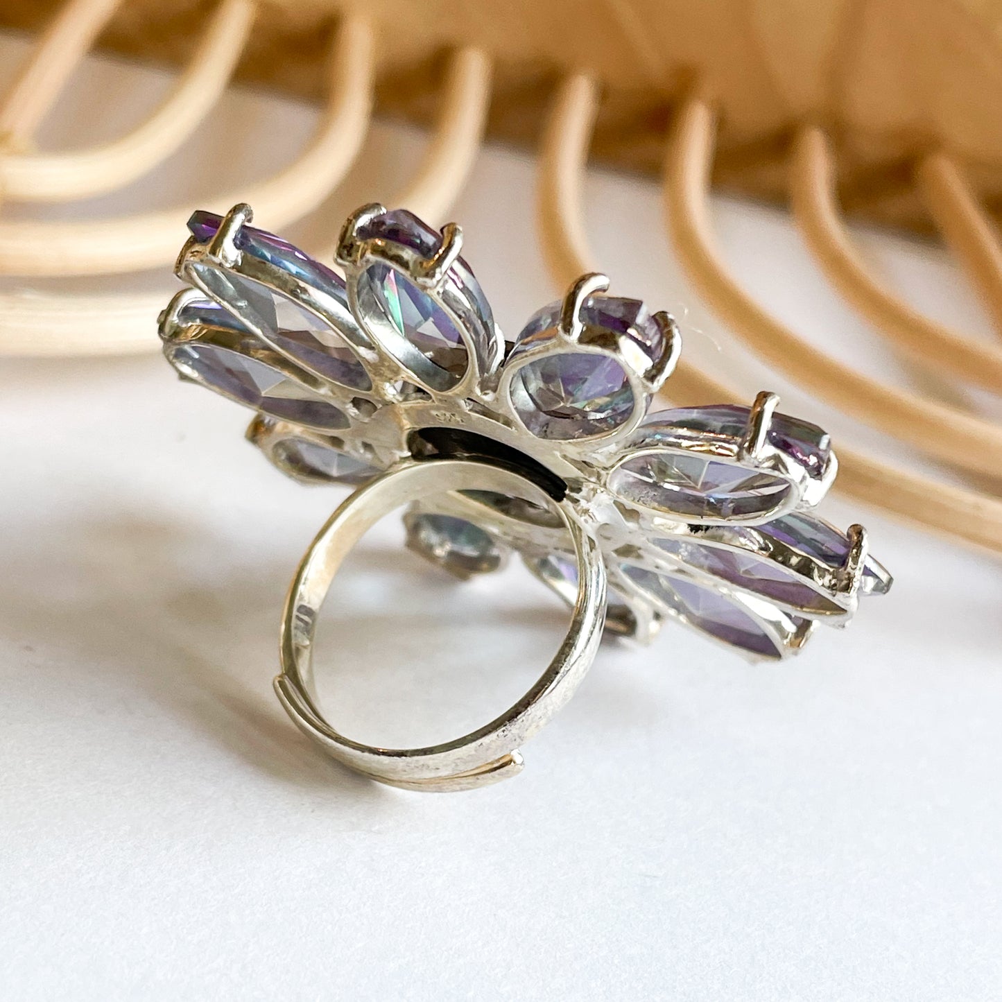 Mystic Quartz & Boulder Opal Flower Statement Ring - Solid Sterling Silver