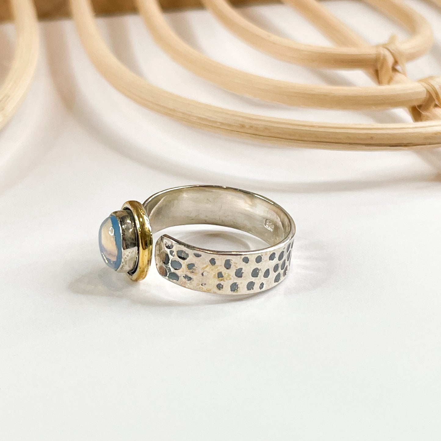 Ethiopian Opal Hammered Band Ring - SSS