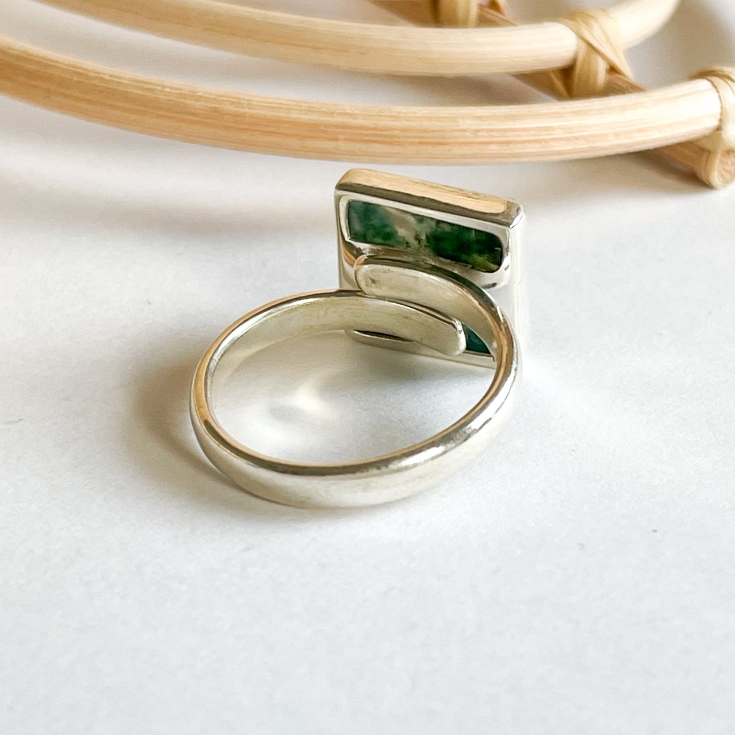 Moss Agate Square Ring - Solid Sterling SIlver