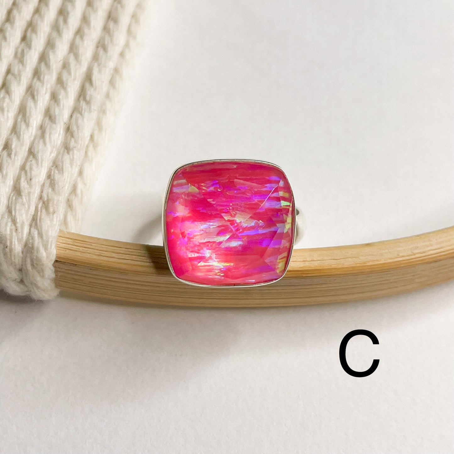 Hot Pink Doublet Ring - Solid Sterling Silver