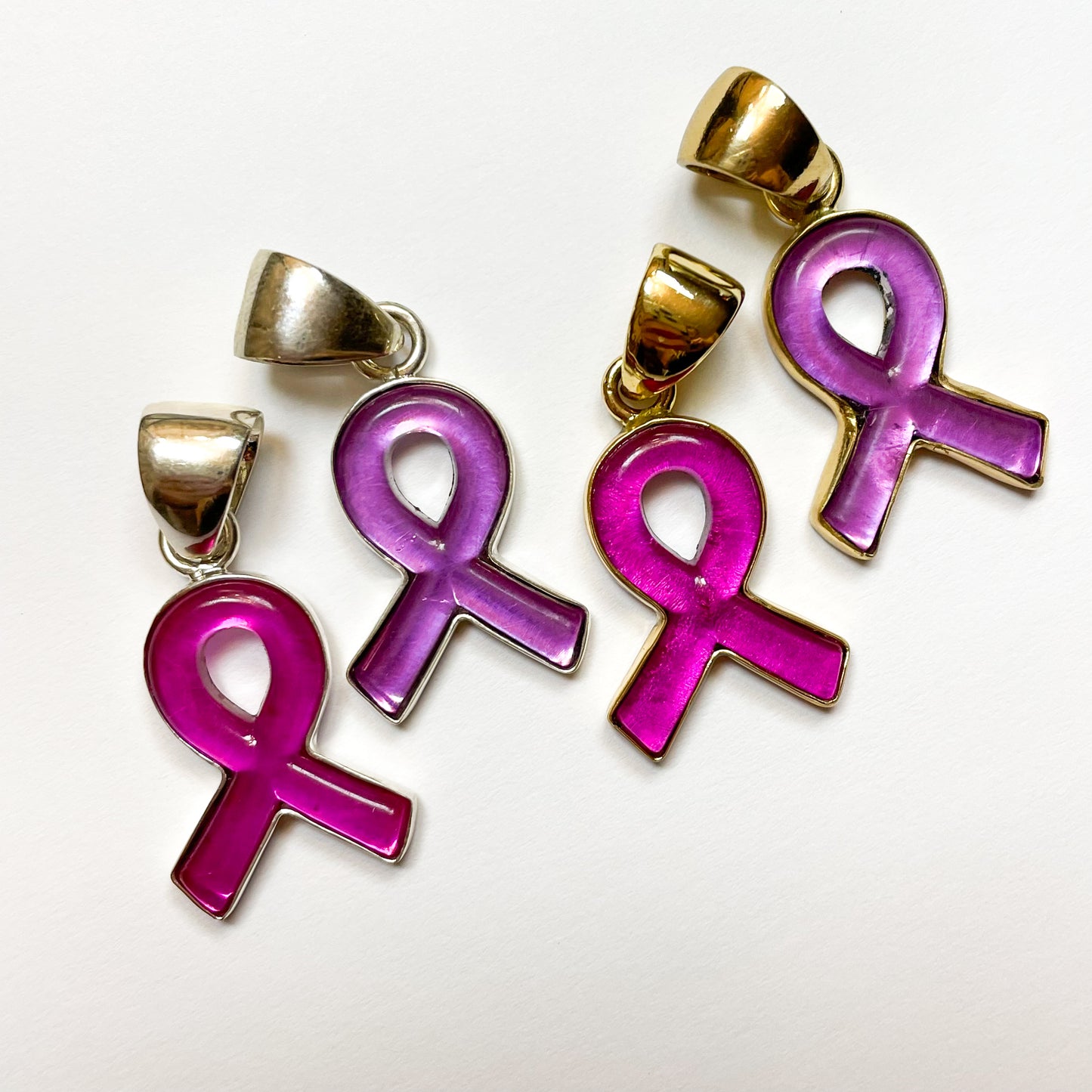 Breast Cancer Ribbon Pendant - Both Metals