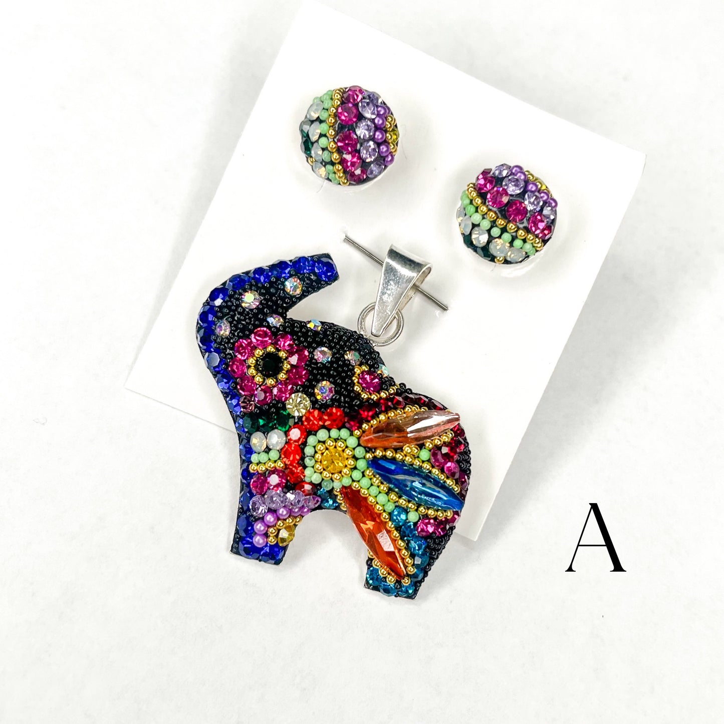 Mosaic Elephant Set - Solid Sterling Silver