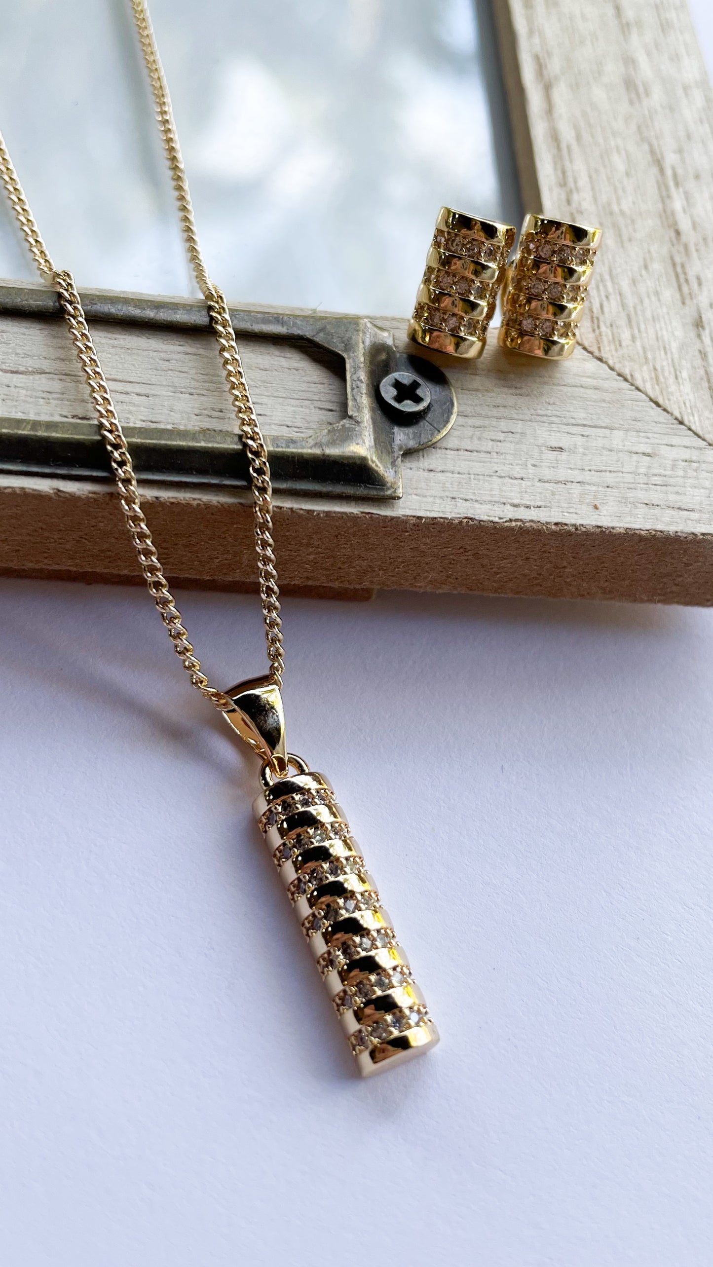 Bar CZ Earring & Necklace Set - 18k Gold Filled
