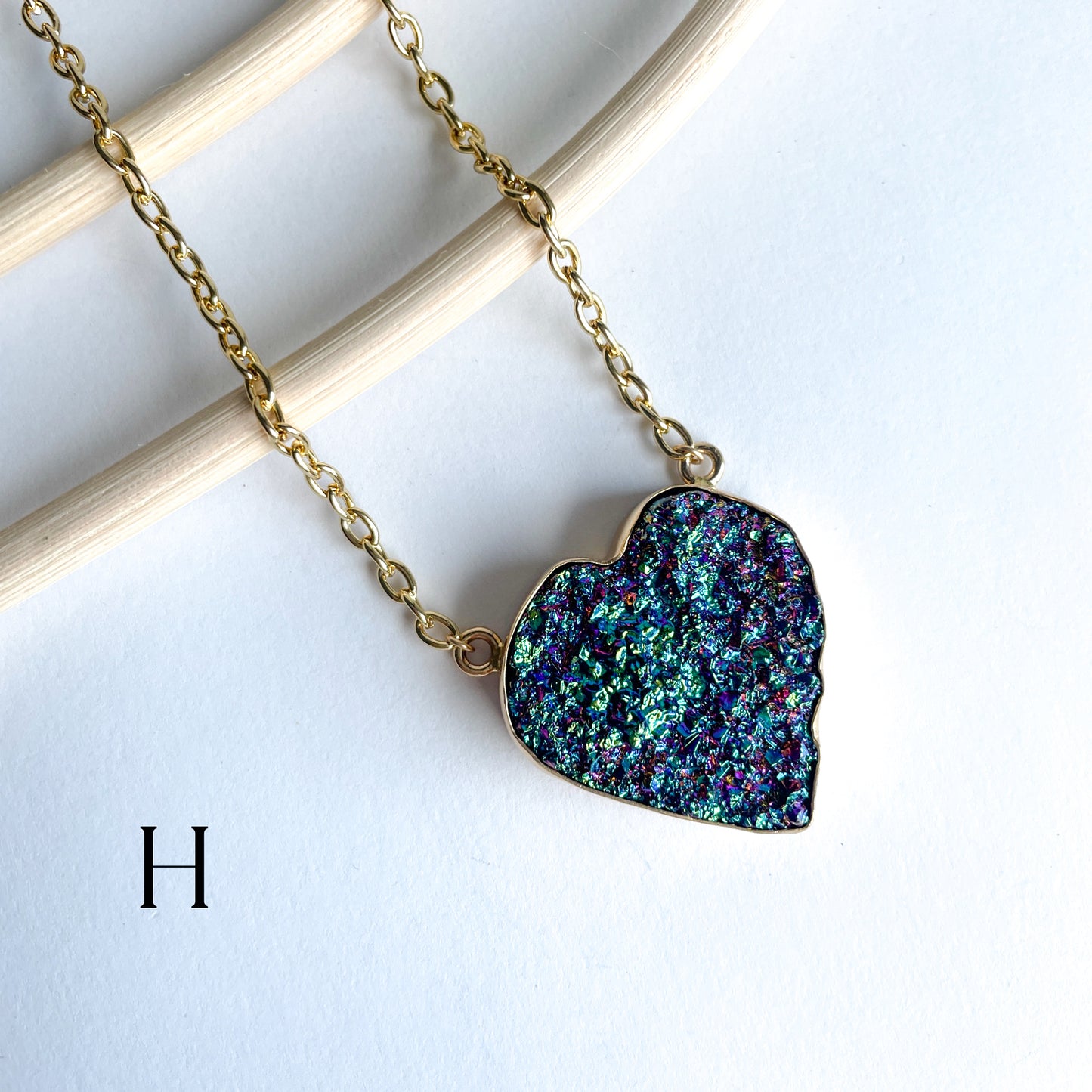 Titanium Druzy Heart Necklace - Alchemia Gold