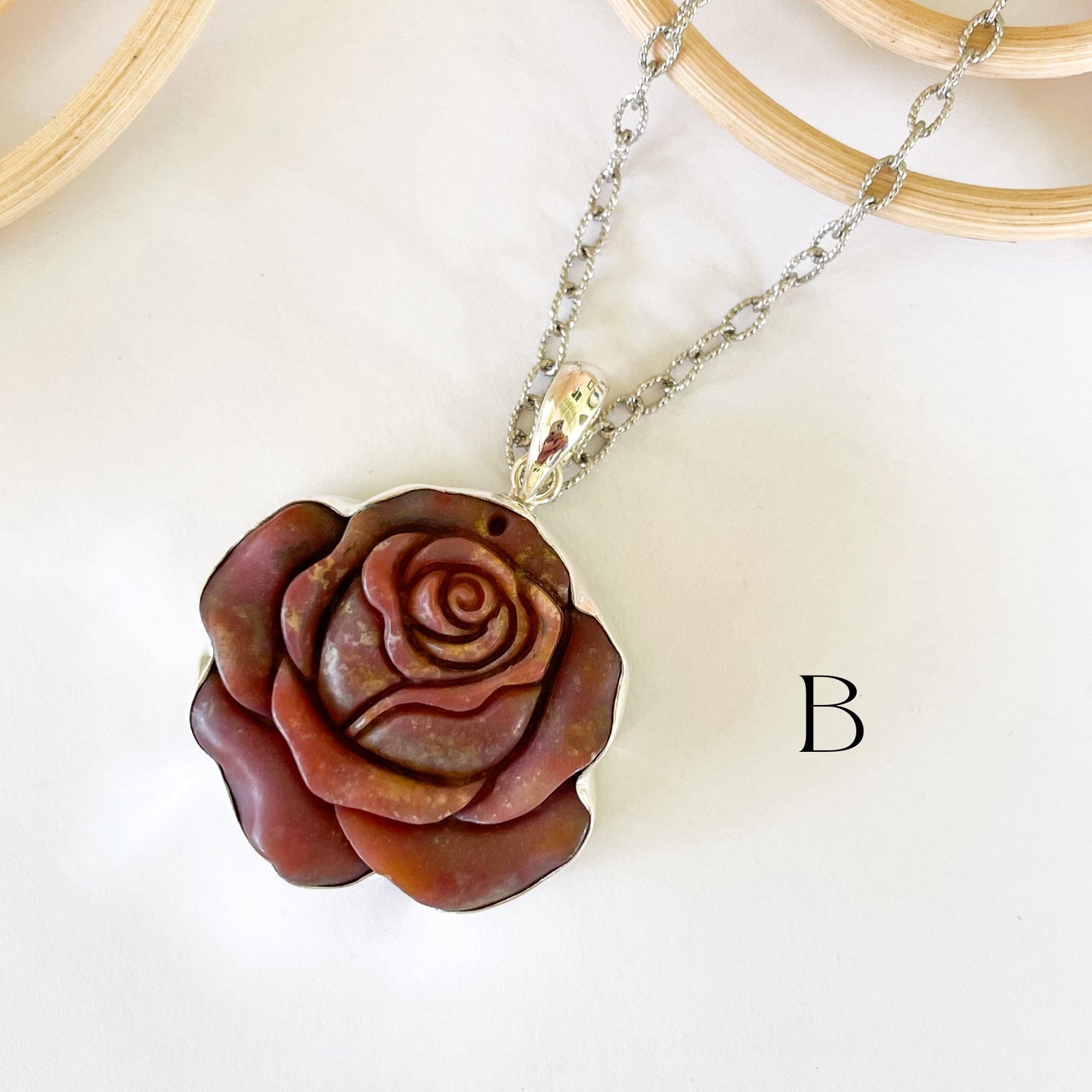 Variety Stone Rose Pendant - Solid Sterling Silver
