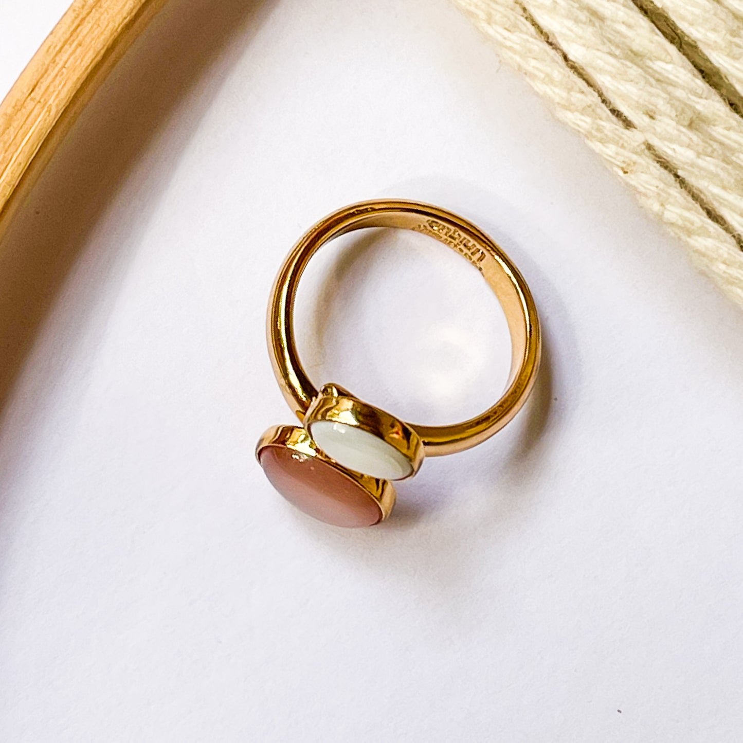 MOP & White Agate Bypass Adjustable Ring - Alchemia