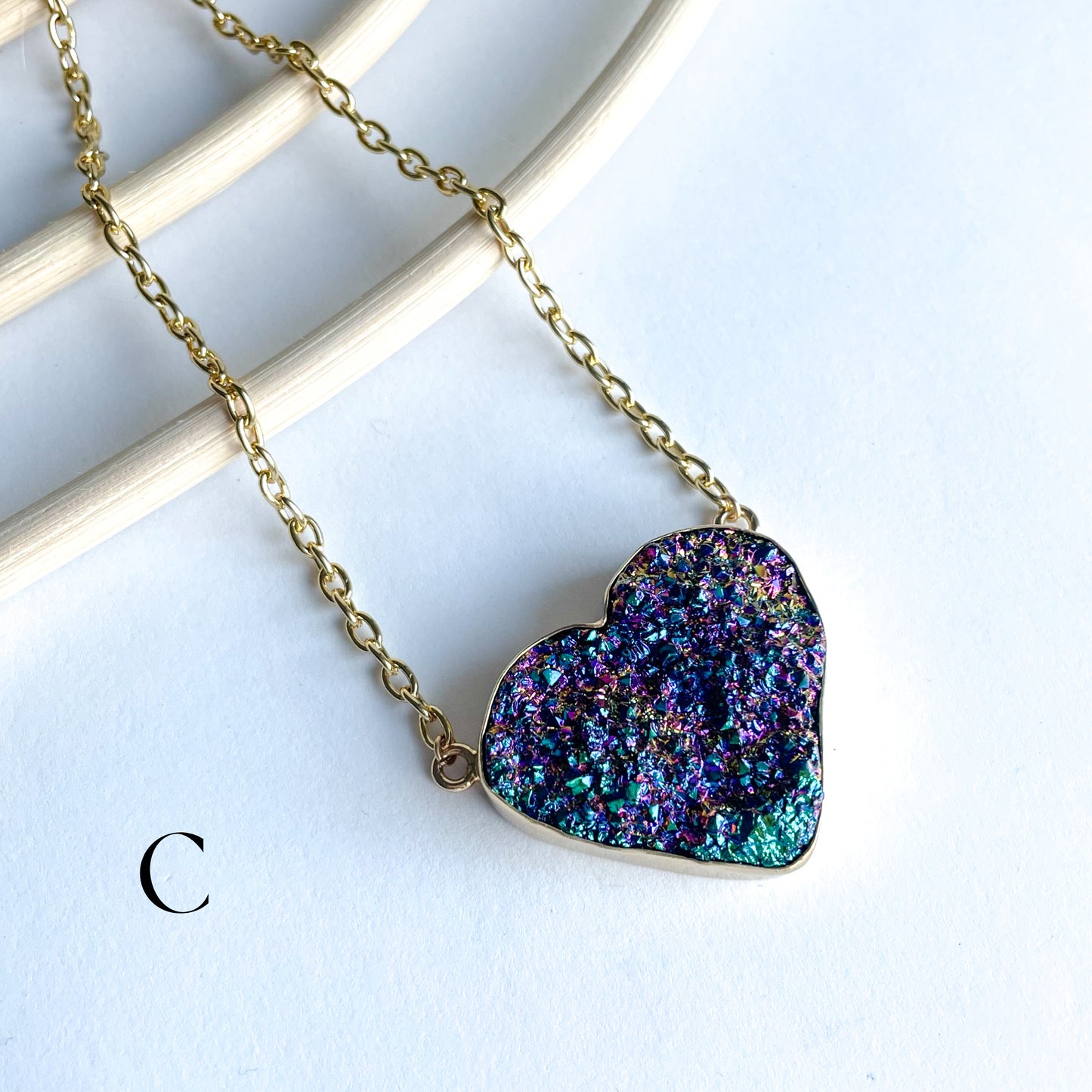 Titanium Druzy Heart Necklace - Alchemia Gold