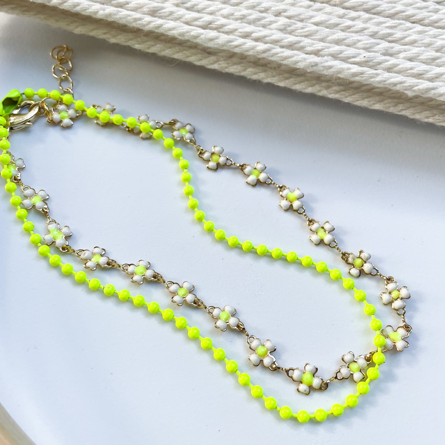 Enamel Flower Anklet - 18k Gold Filled
