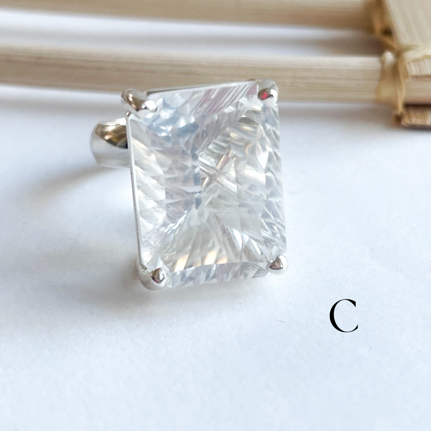 Statement Clear Quartz Prong - Solid Sterling Silver