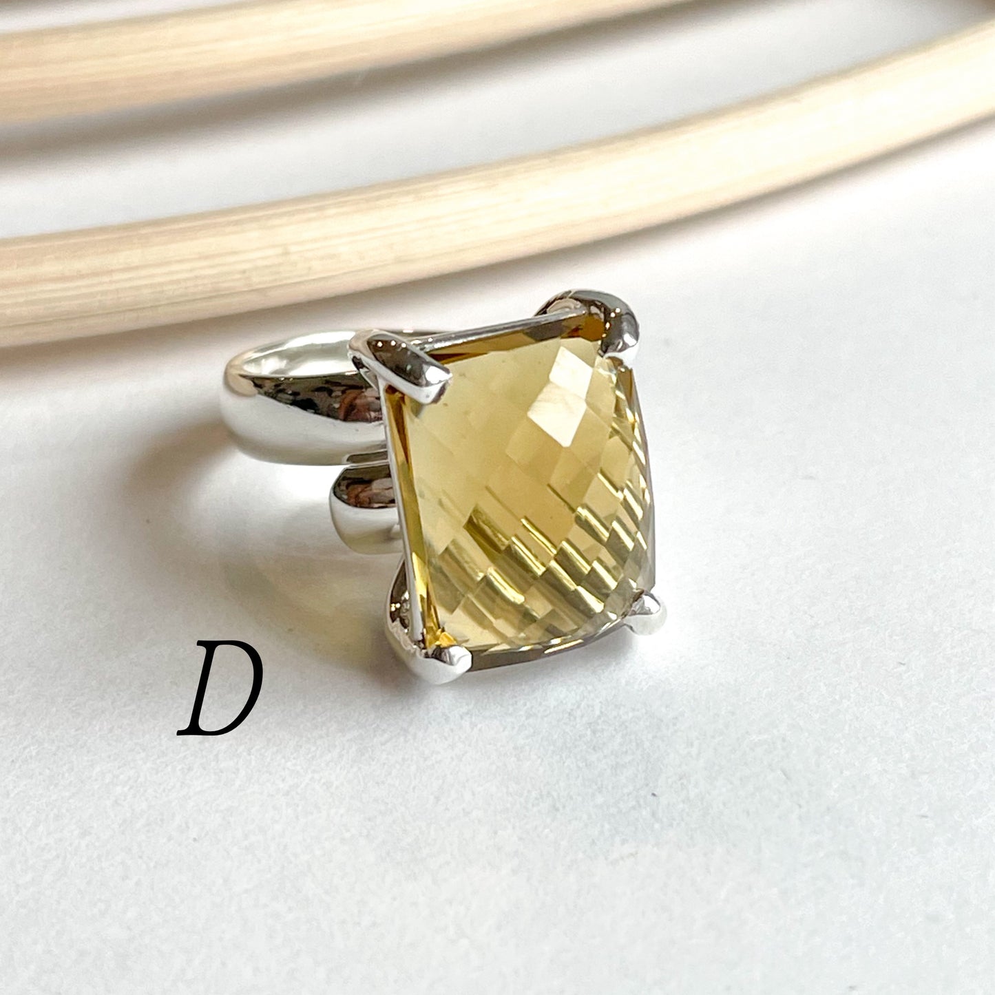 Whiskey Quartz Prong Ring - Solid Sterling Silver