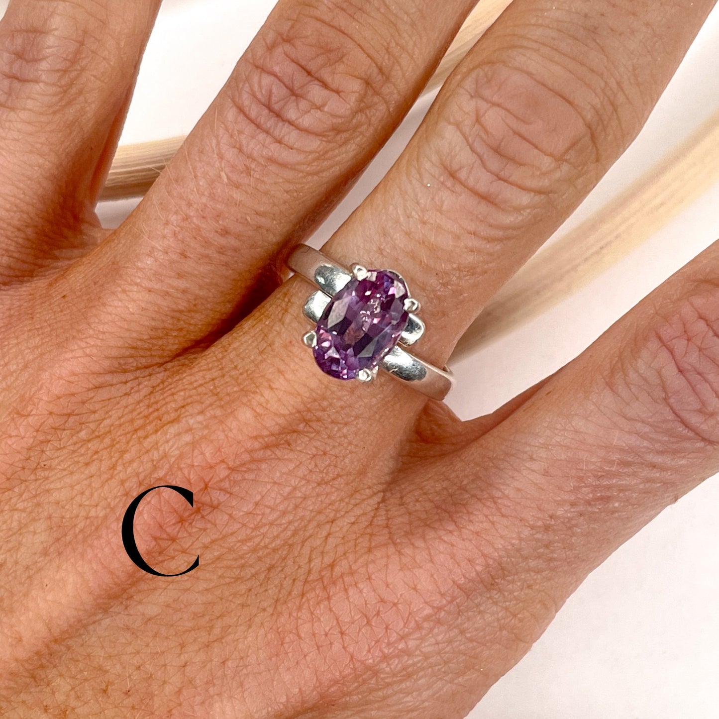 Color Changing Sapphire Prong Ring - Solid Sterling Silver