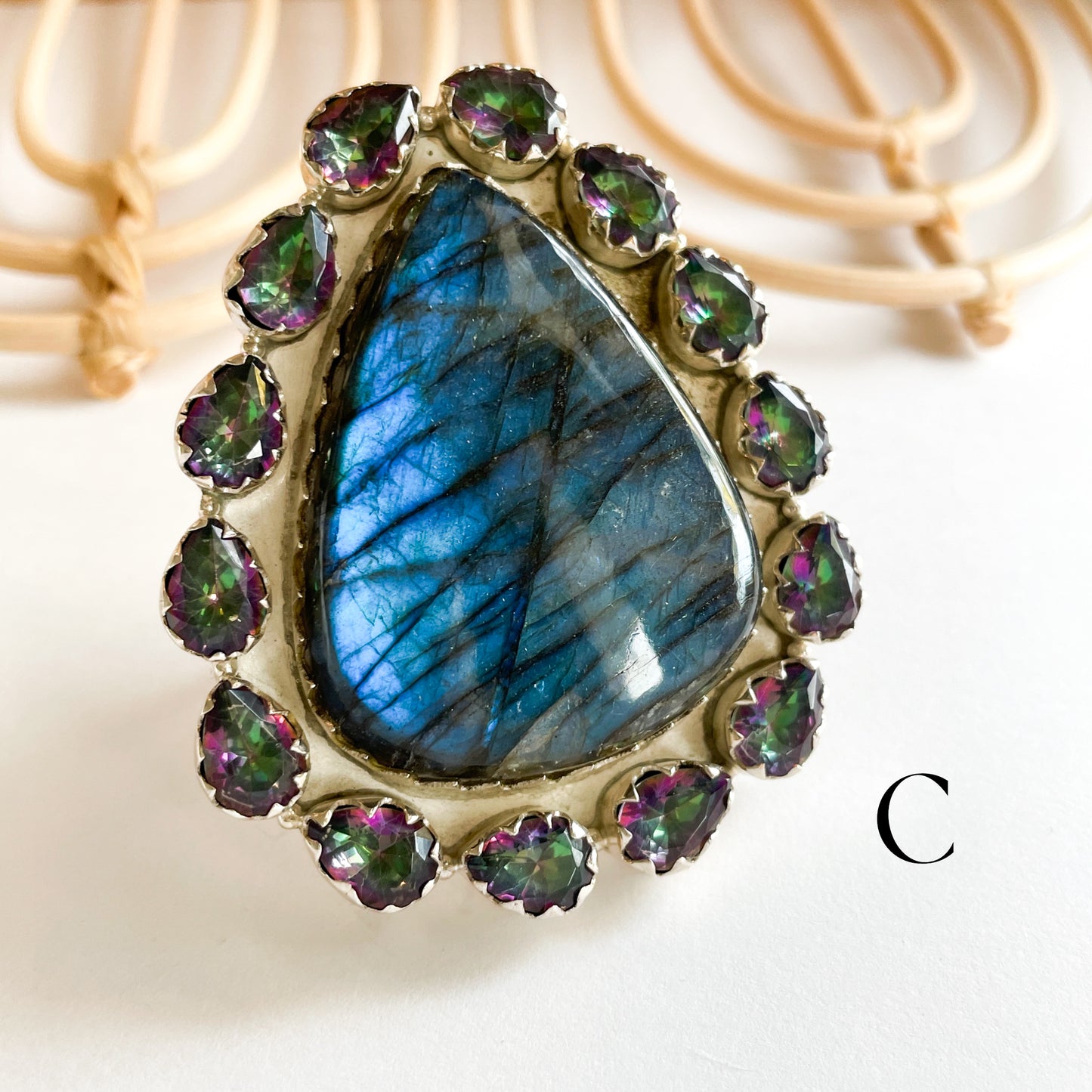 Labradorite & Mystic Quartz Statement Ring -  Solid Sterling Silver