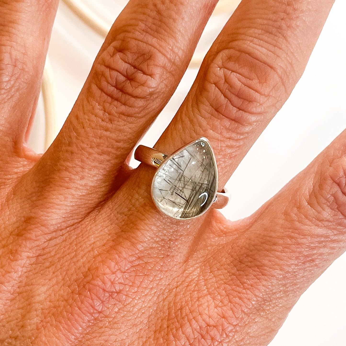 Black Rutilated Quartz Ring - Solid Sterling Silver