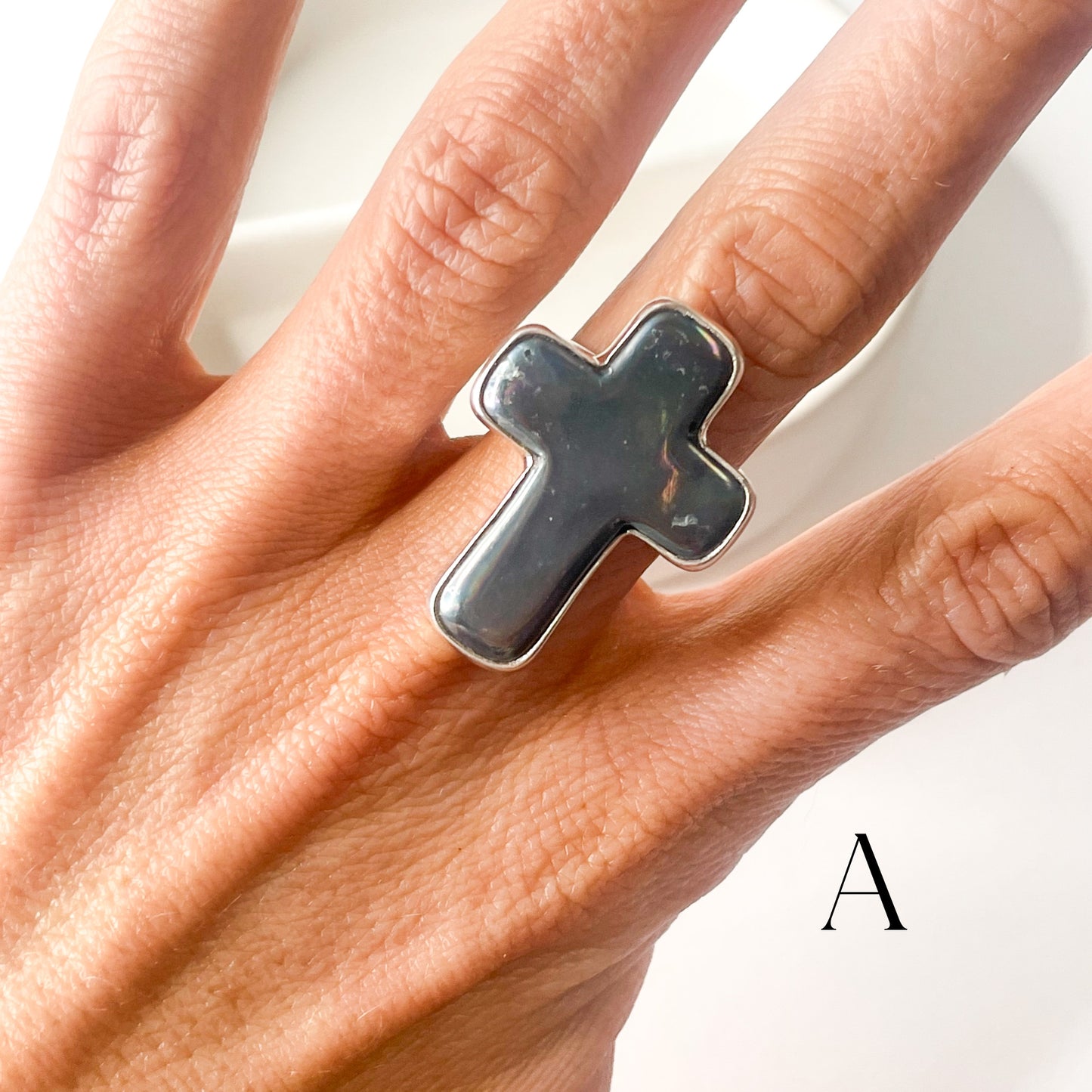 Mother of Pearl Cross Ring - Solid Sterling Silver