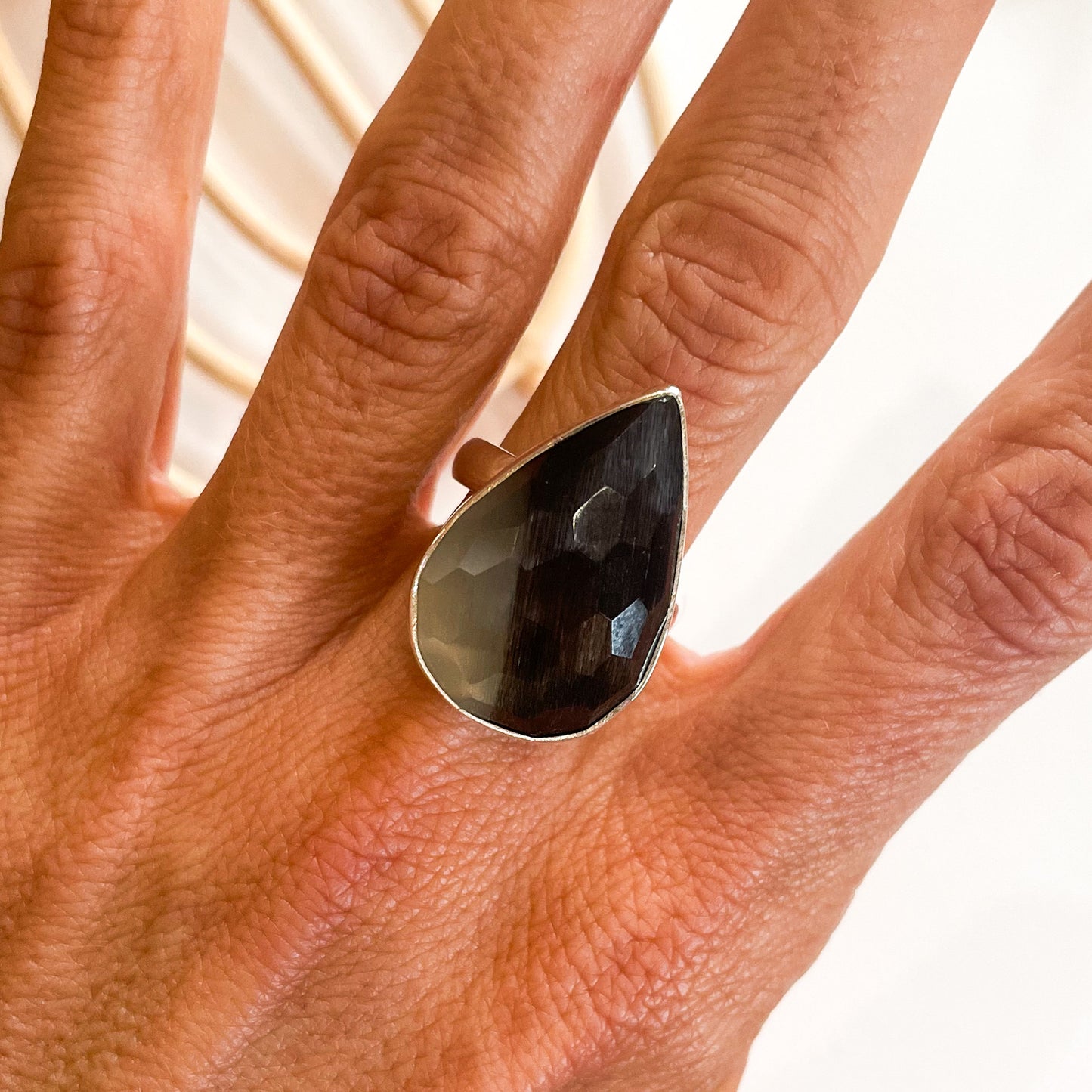 Bio Moonstone Faceted Ring - Solid Sterling Silver