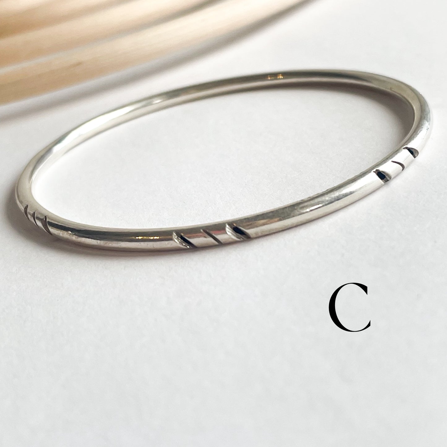 Tribal Cut Bangle Bracelet - Solid Sterling Silver
