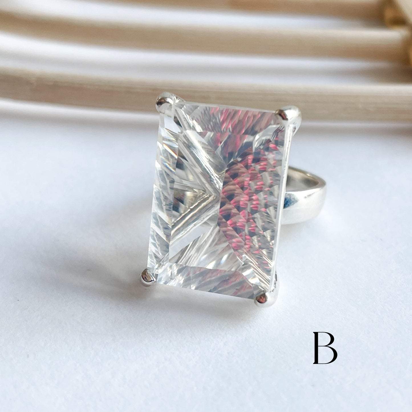 Statement Clear Quartz Prong - Solid Sterling Silver