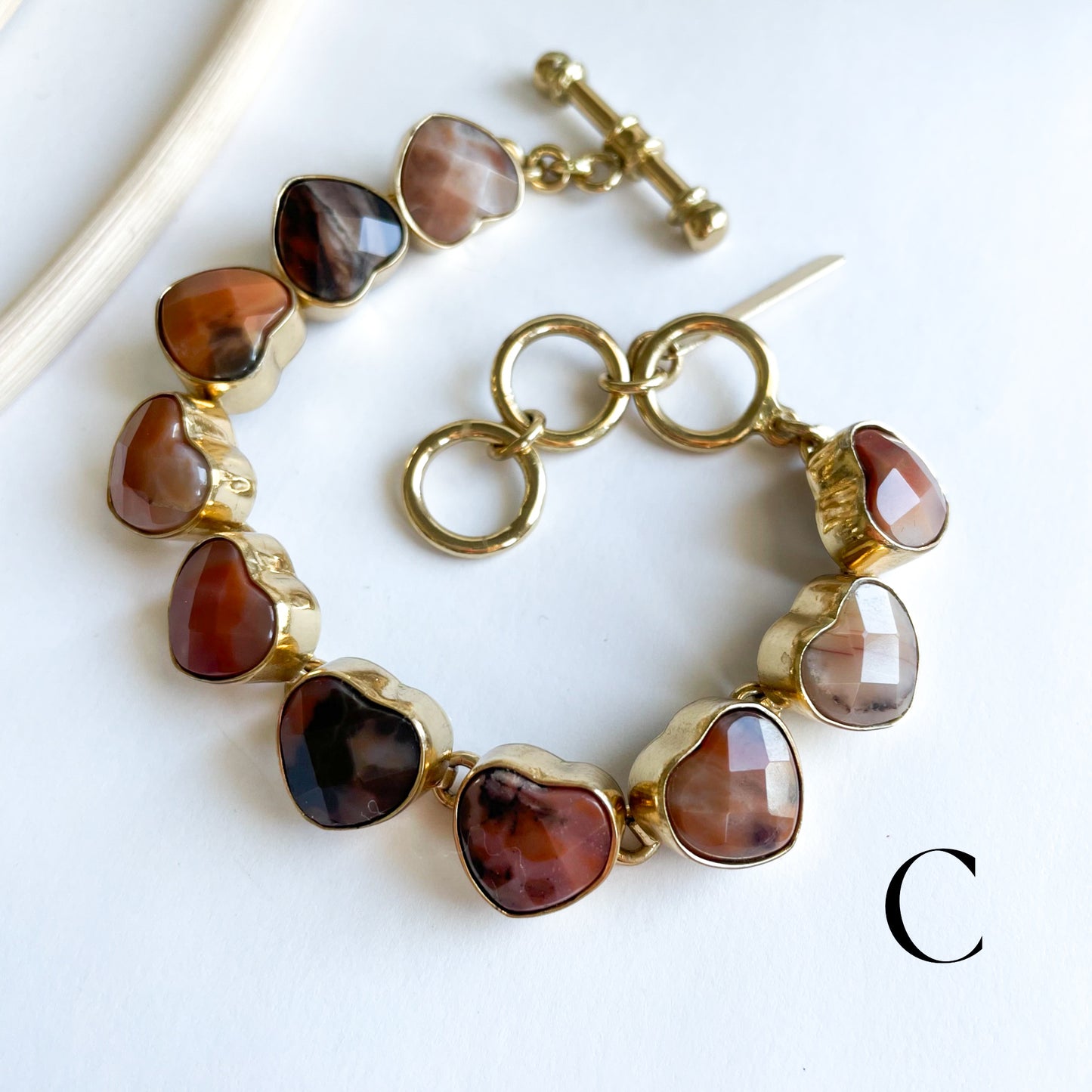 Red Creek Jasper Hearts Bracelet - Both Metals