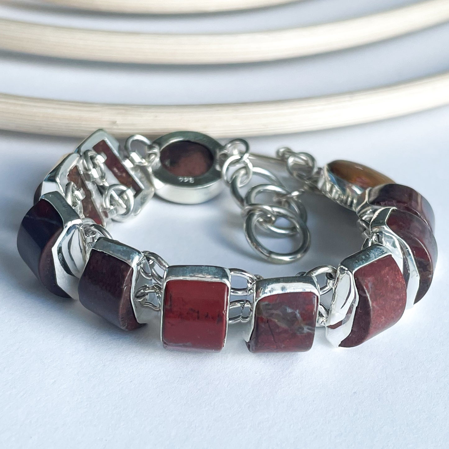 Red Jasper Bracelet - Solid Sterling Silver