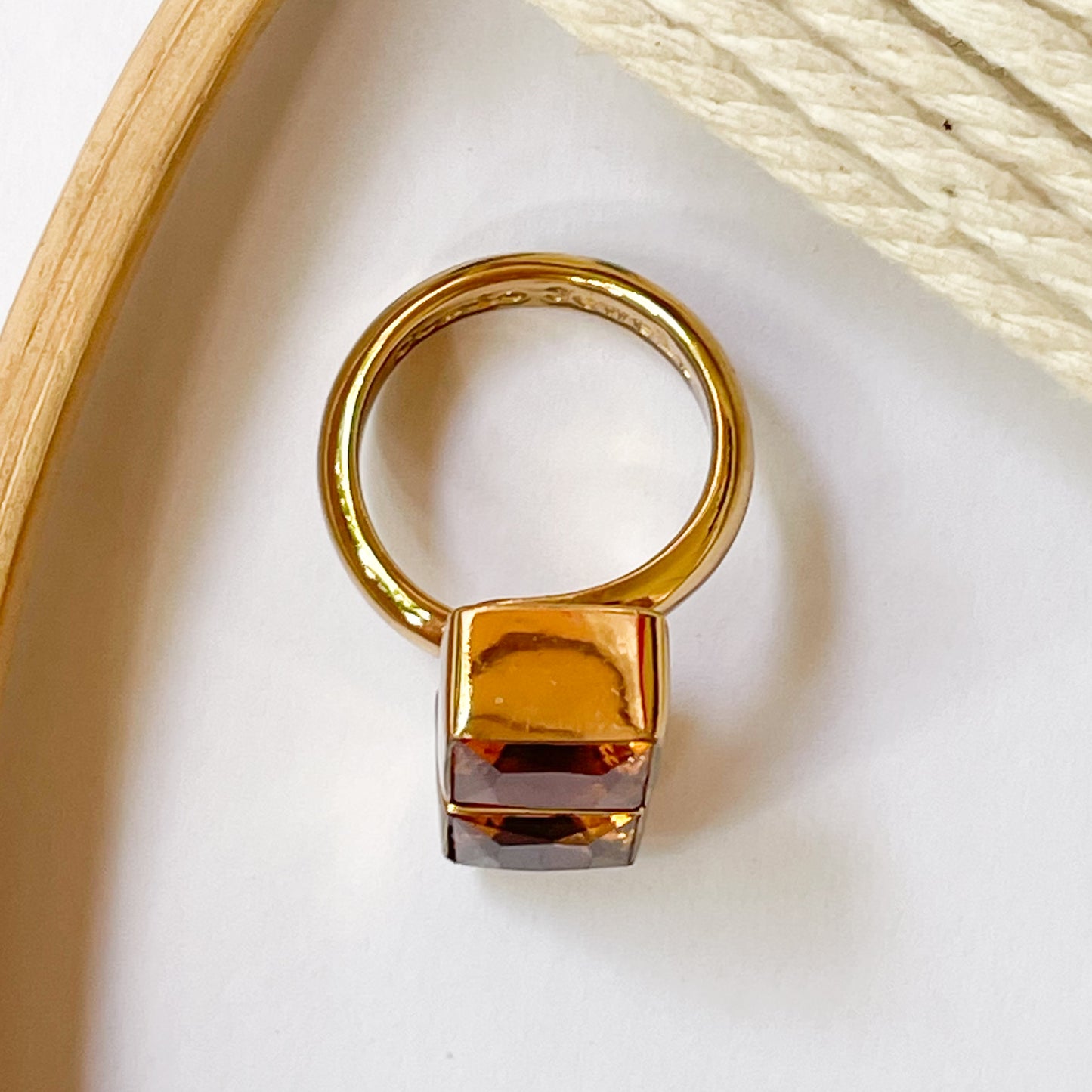 Orange Square CZ Bypass Ring - Alchemia