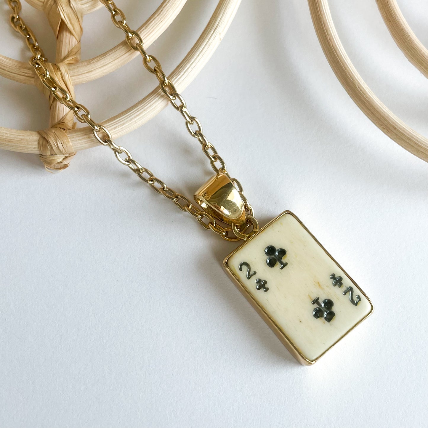 2 Of Clubs Bone Card Pendant - Alchemia