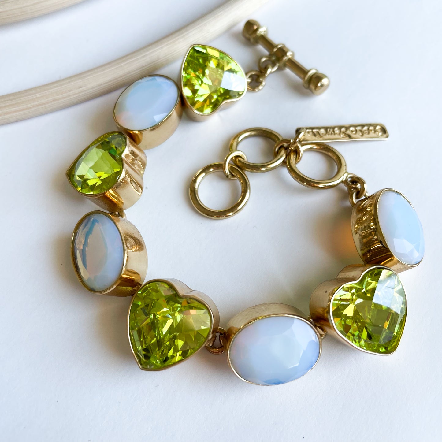Opalite & Green Heart CZ Bracelet - Alchemia