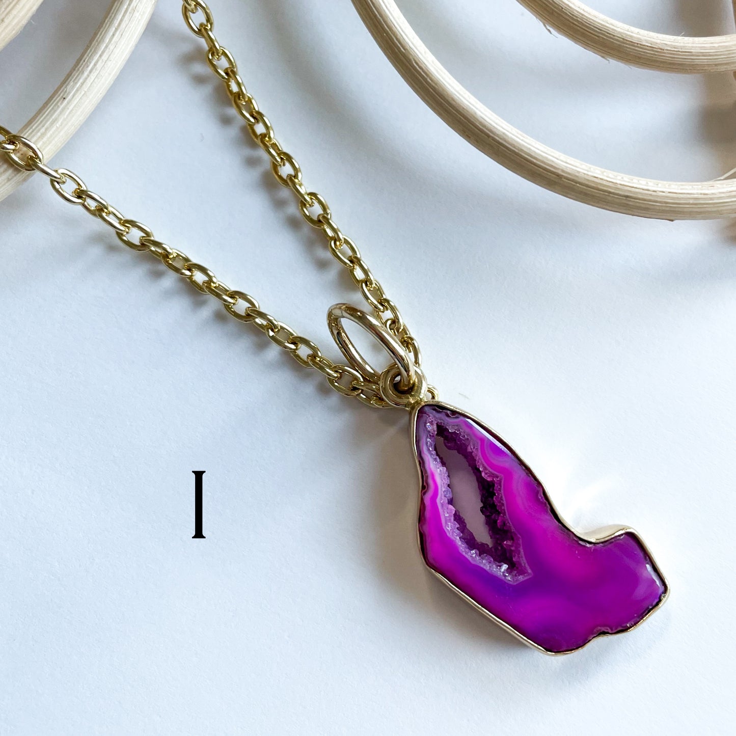 Pink Agate Druzy Agate Pendant - Both Metals
