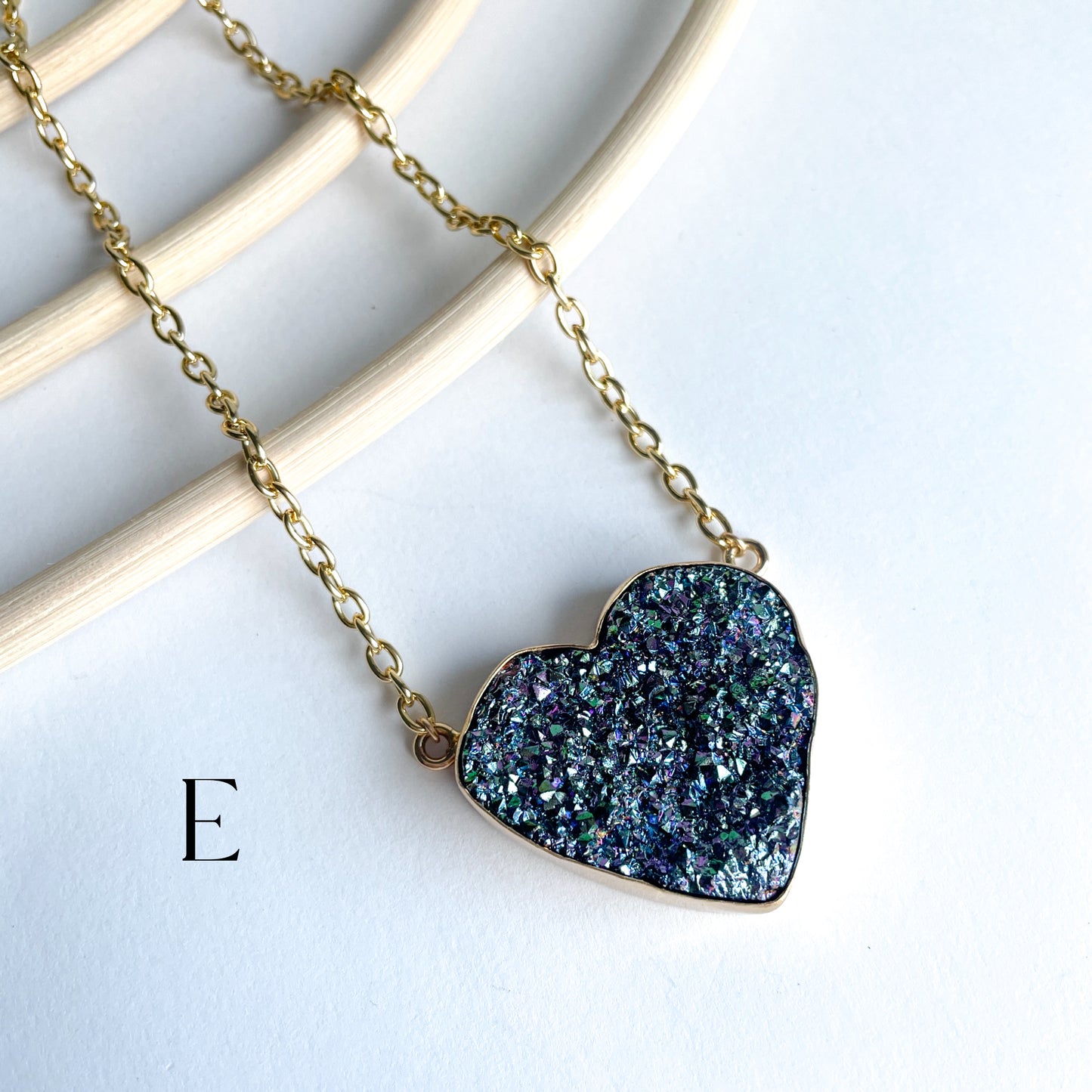 Titanium Druzy Heart Necklace - Alchemia Gold