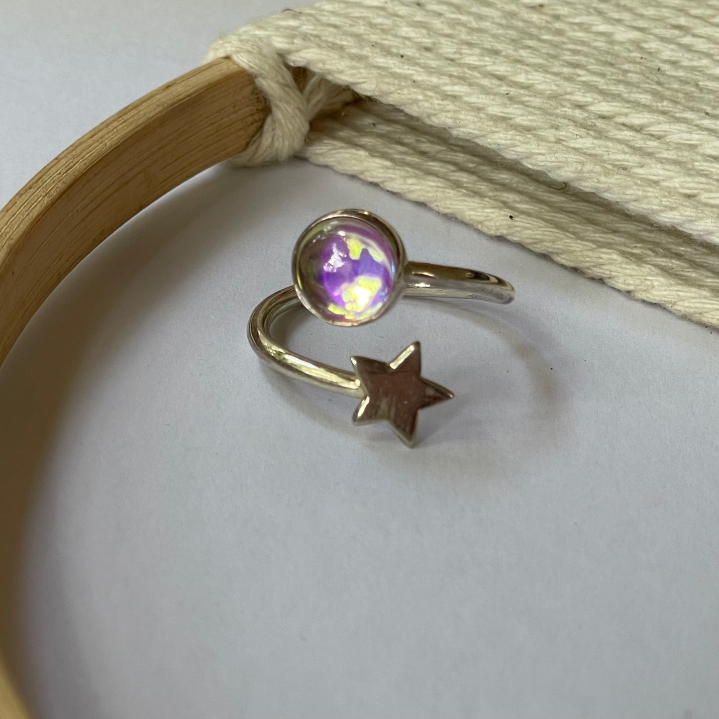 Shooting Star & Stones Bypass Ring - Solid Sterling Silver