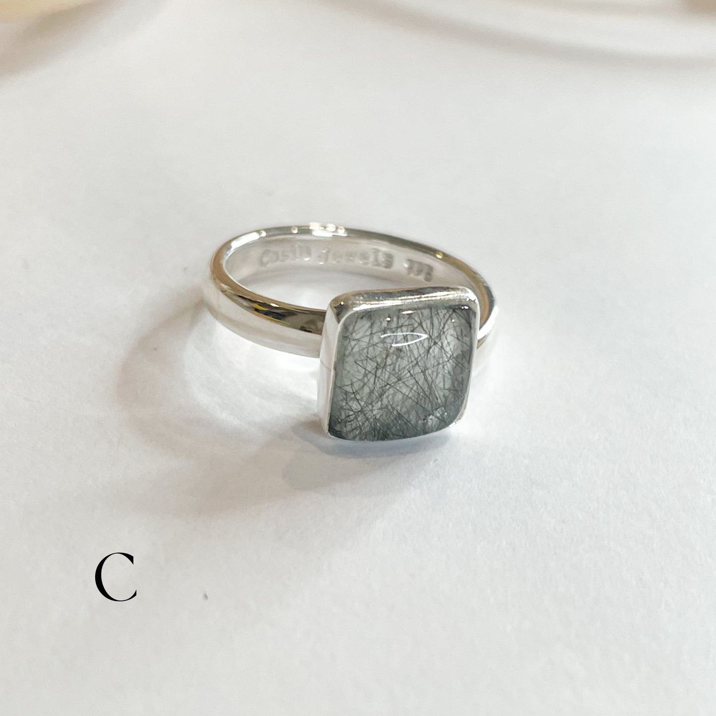 Black Rutilated Quartz Ring - Solid Sterling Silver