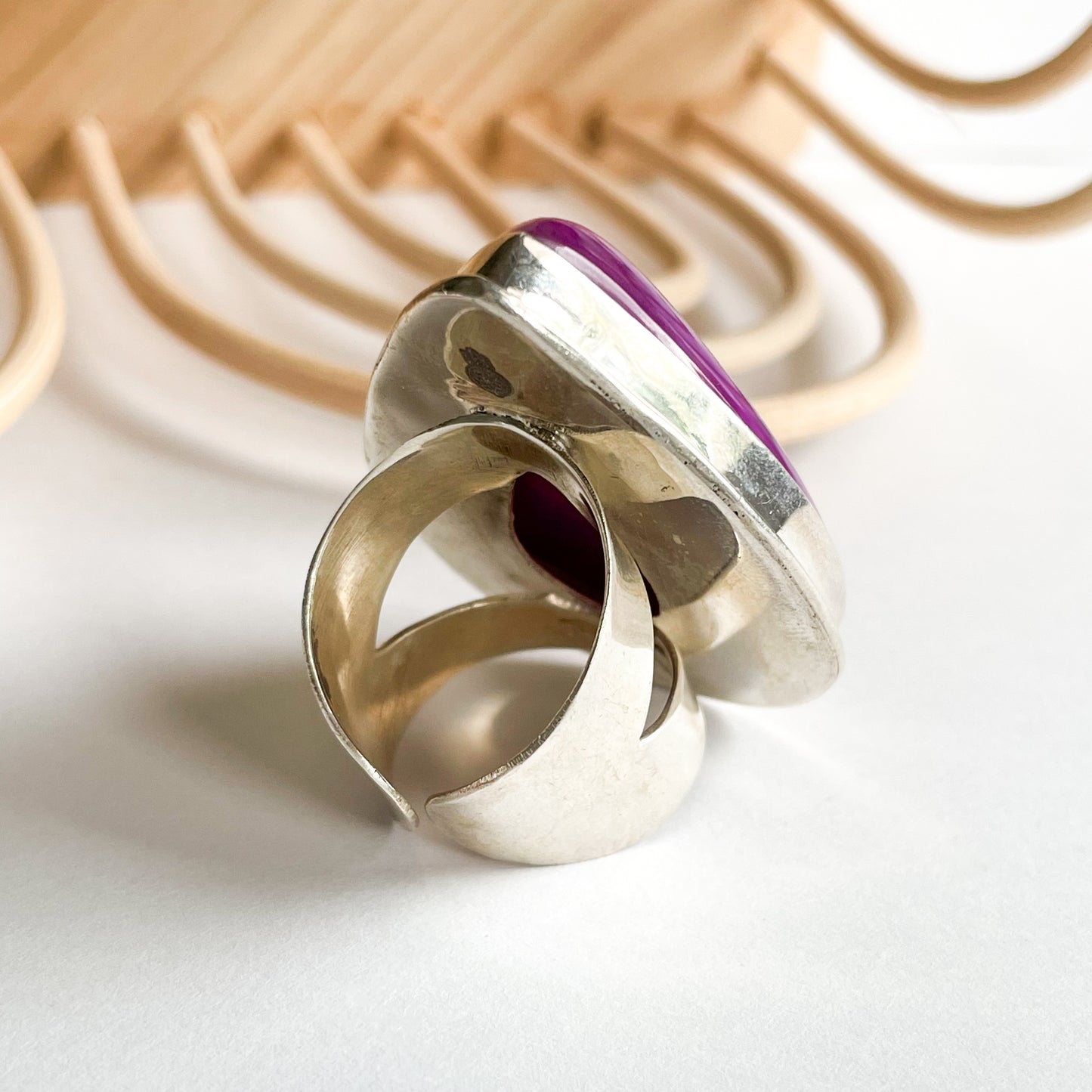 Purple Druzy Flex Cuff Statement Ring - Solid Sterling Silver