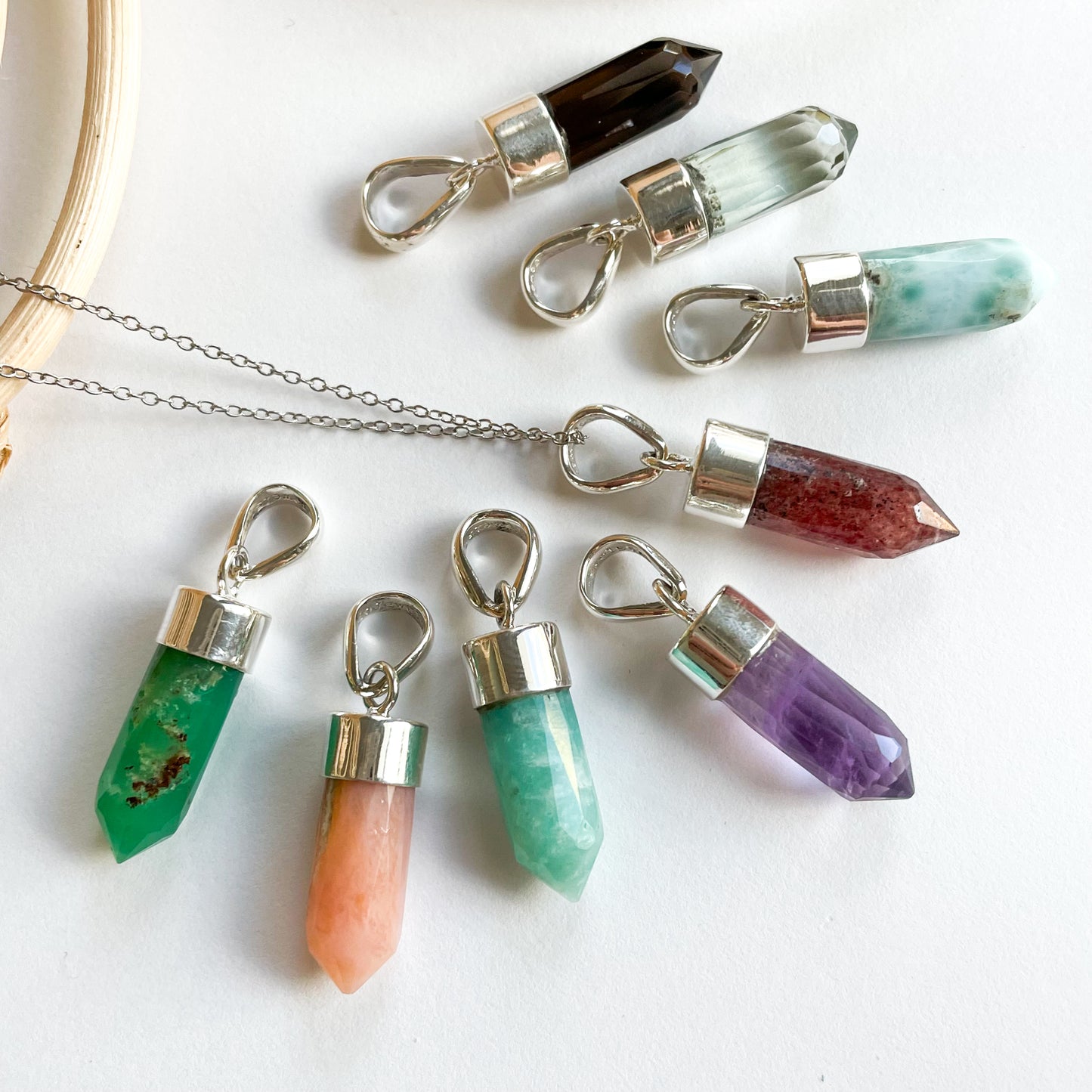 Tiny Point Stone Pendants - Solid Sterling Silver