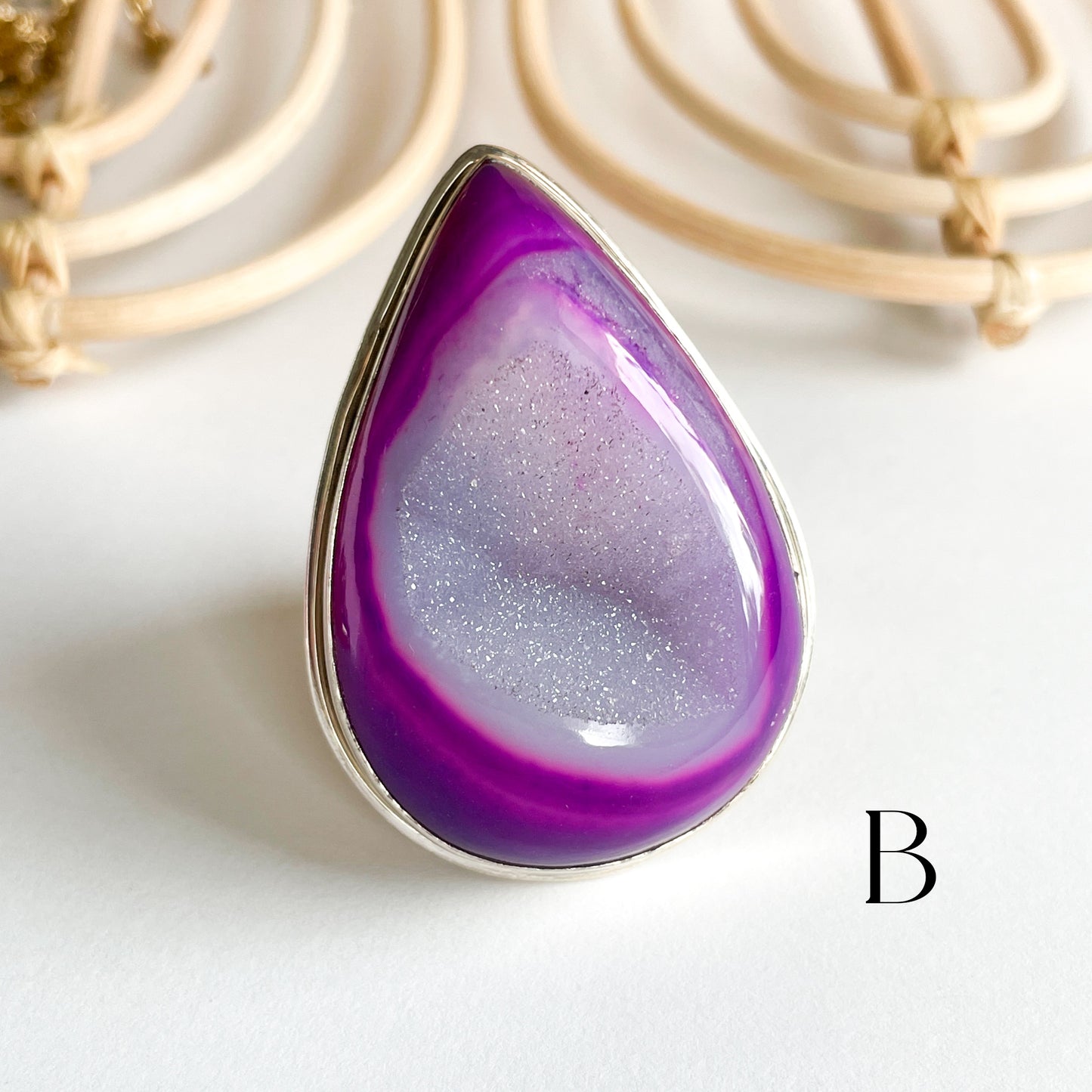 Purple Druzy Flex Cuff Statement Ring - Solid Sterling Silver